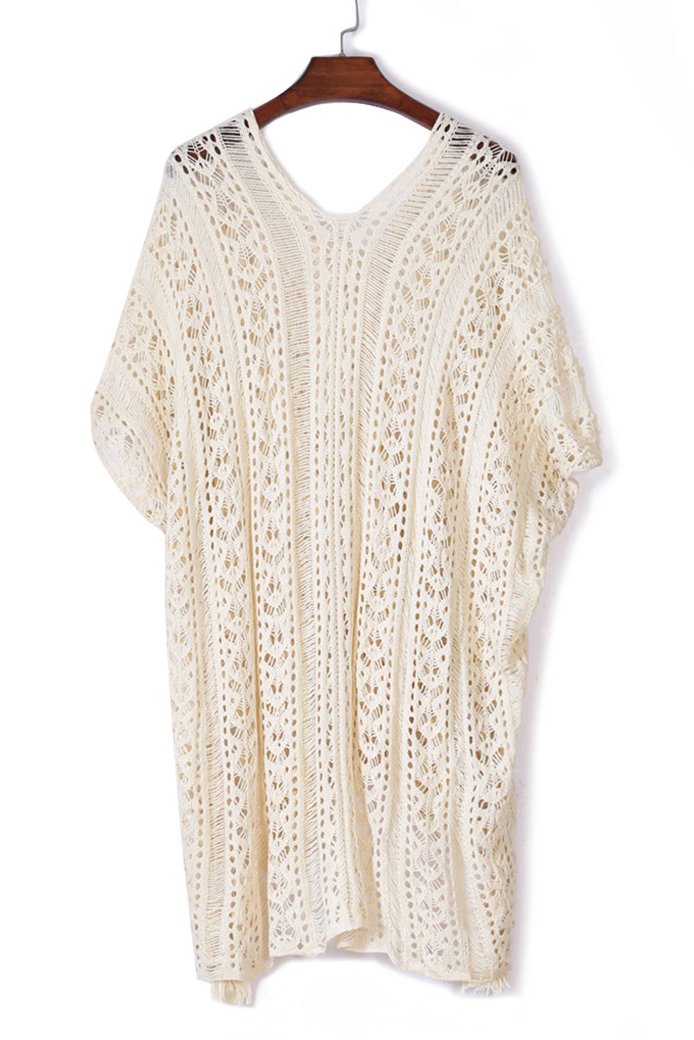 Knitted Tassel Tie Crochet Cover Up