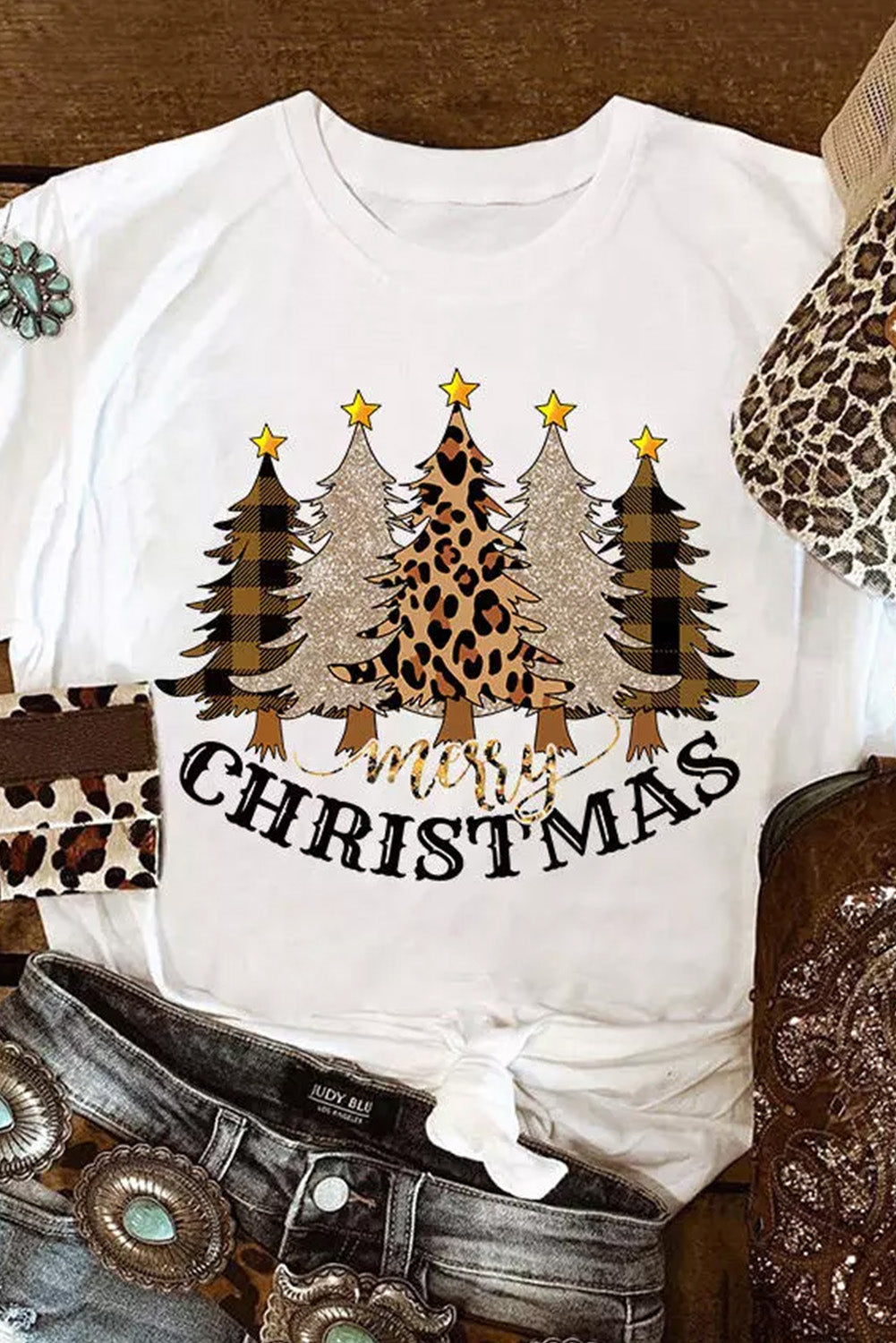 Grey Peace Love Santa Casual Christmas Graphic Tee