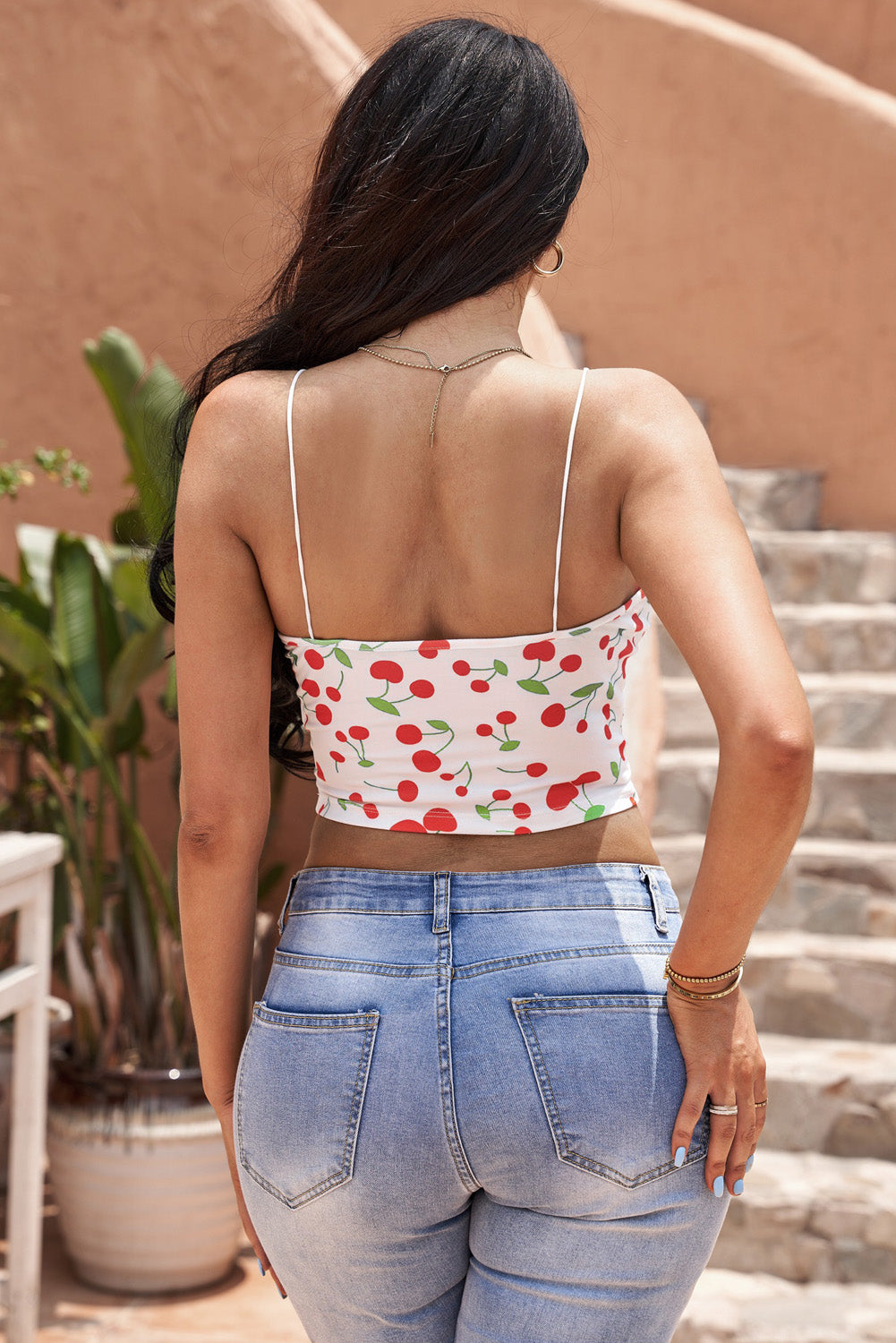 Cute Cherry Print Cropped Spaghetti Strap Camisole Top