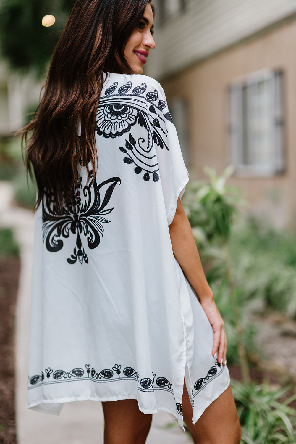 Bohemian Floral Pattern Embroidery Kimono Cover Up