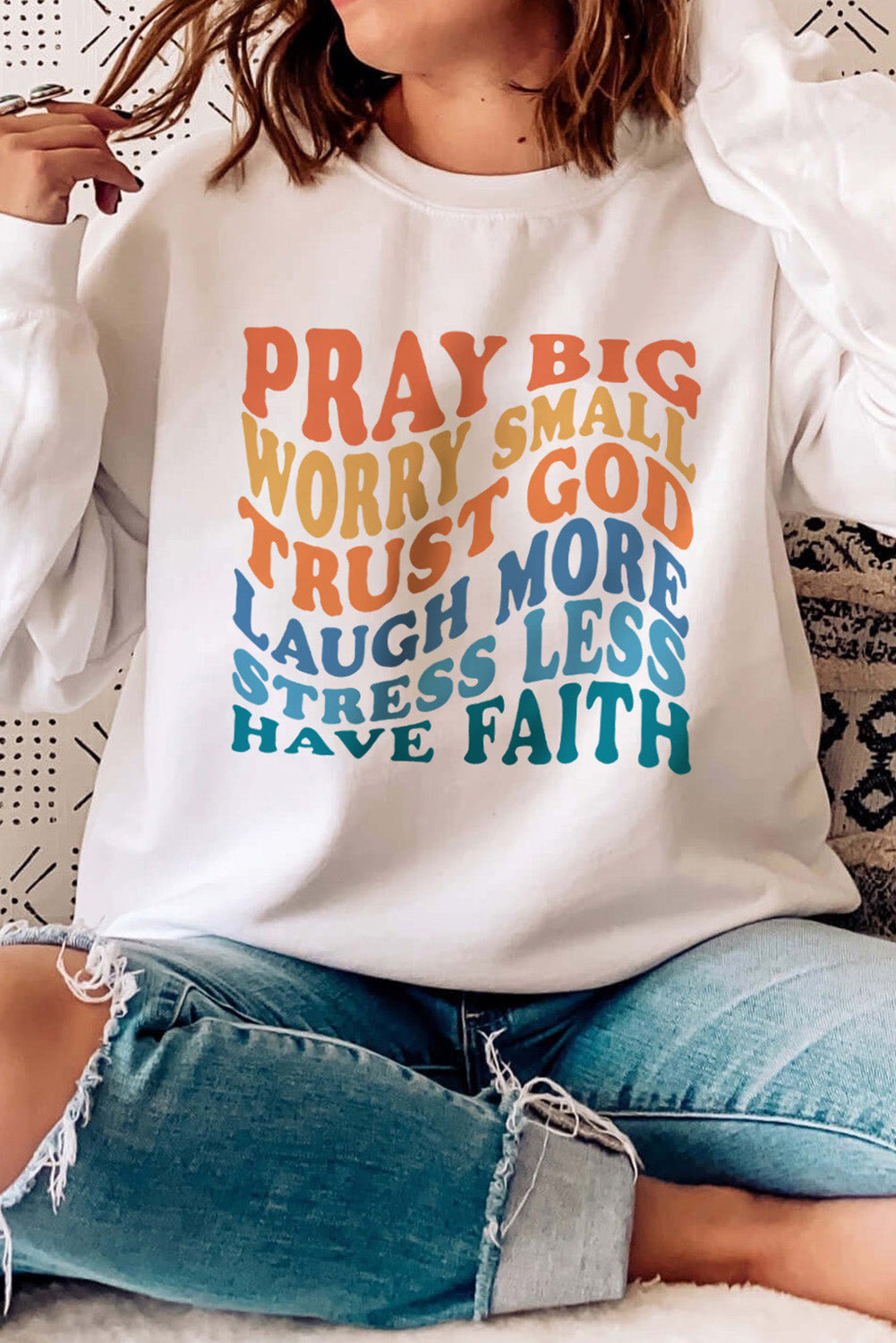 Beige Slogan Letter Print Casual Graphic Sweatshirt