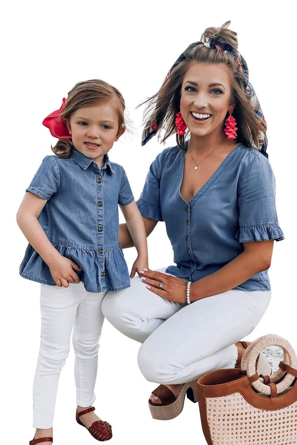 Denim Blue Ruffle Short Sleeve Shirt Mommy & Me Outfit