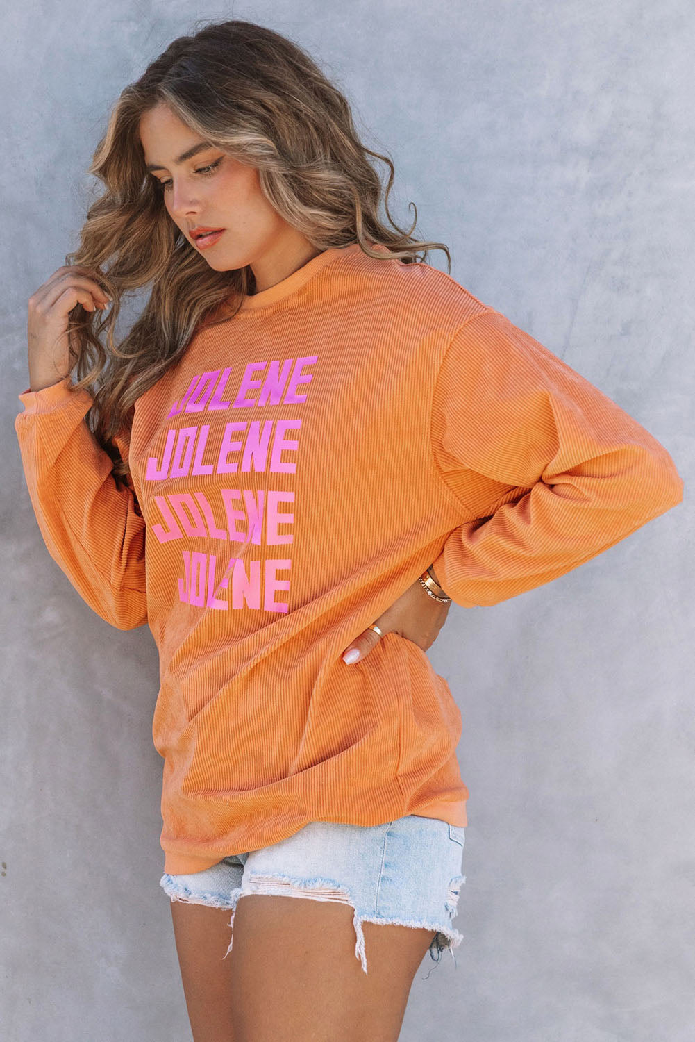 Orange Jolene Letter Print Ribbed Oversized Sweatshirt