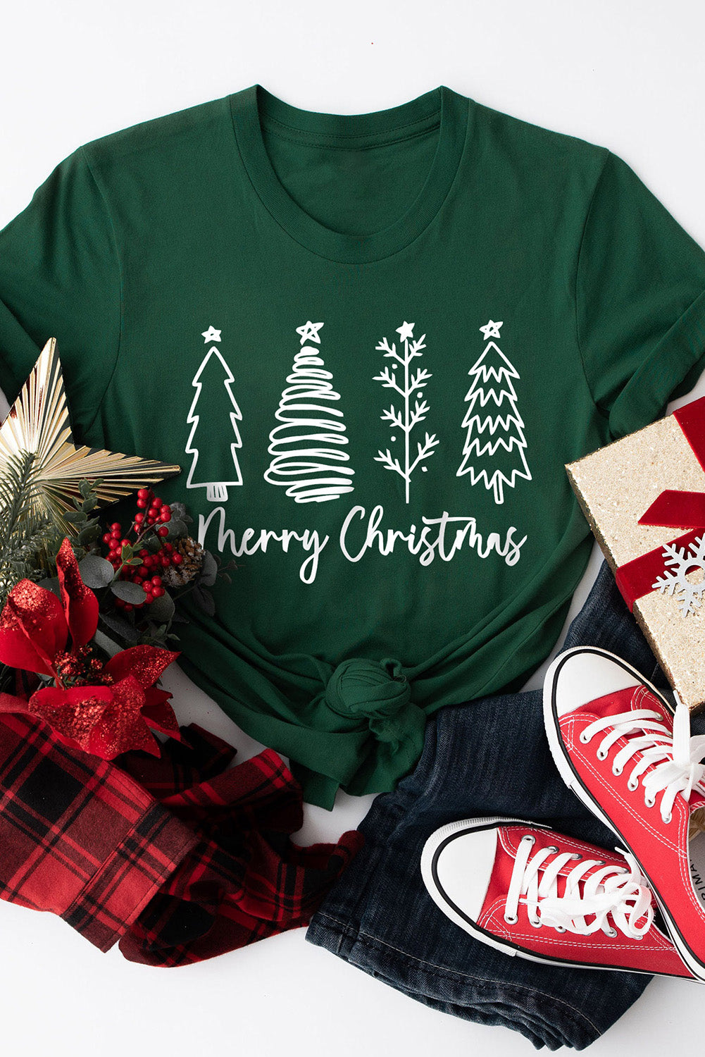 Grey Peace Love Santa Casual Christmas Graphic Tee