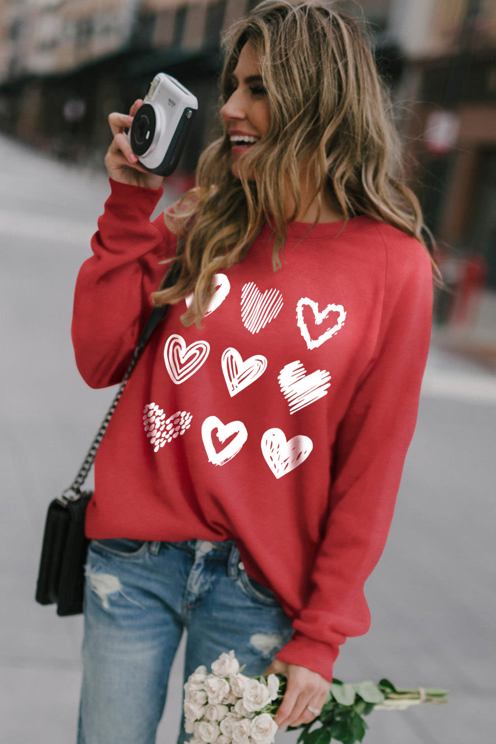 I Love Christmas Casual Raglan Sleeve Red Graphic Sweatshirt