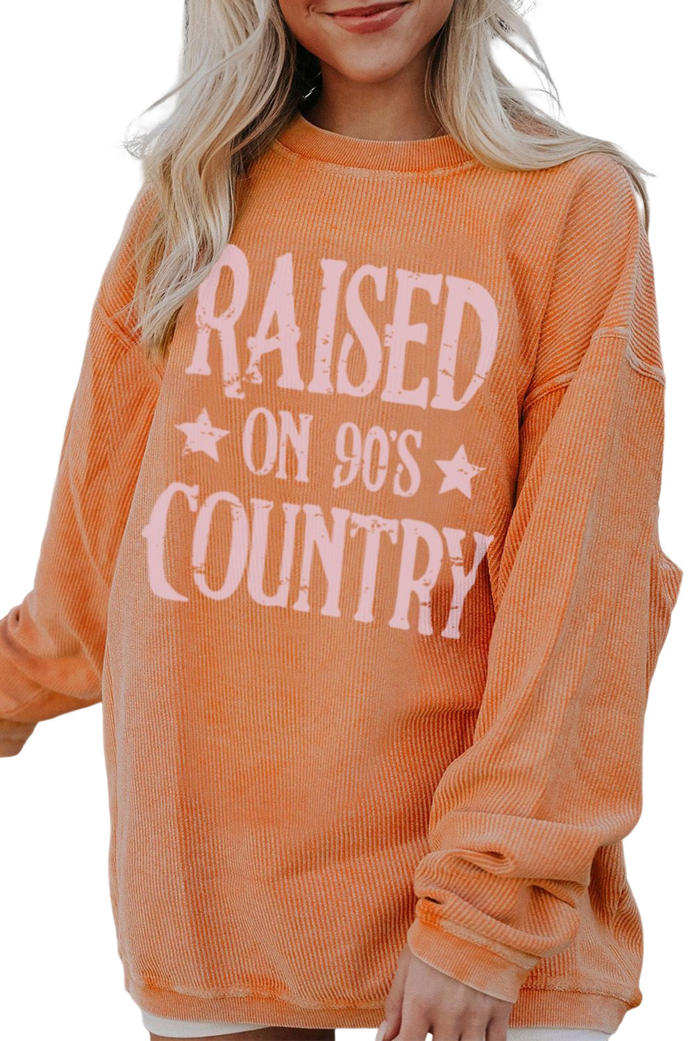 Orange Jolene Letter Print Ribbed Oversized Sweatshirt