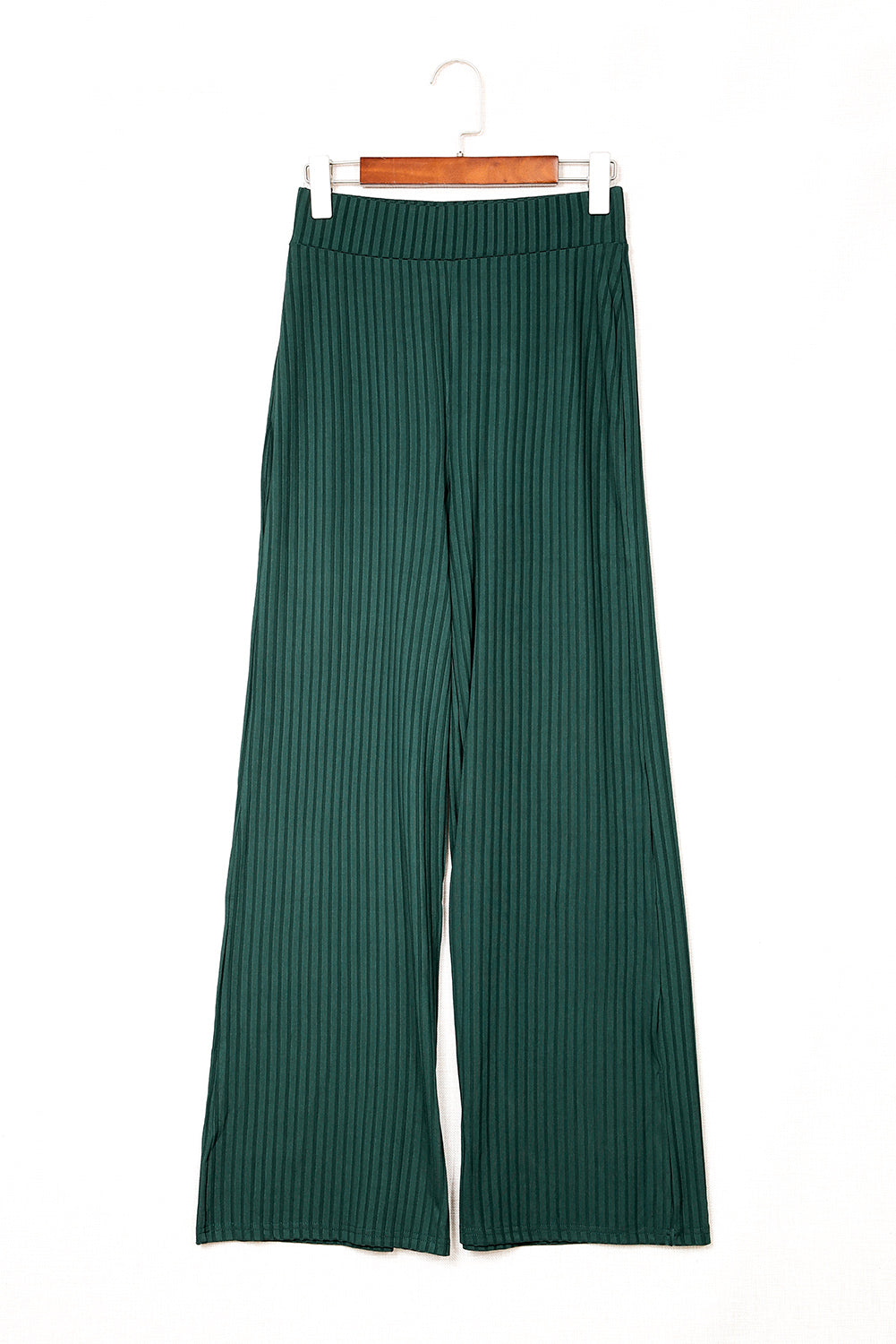 Casual Ribbed Knit High Rise Wide Leg Pants