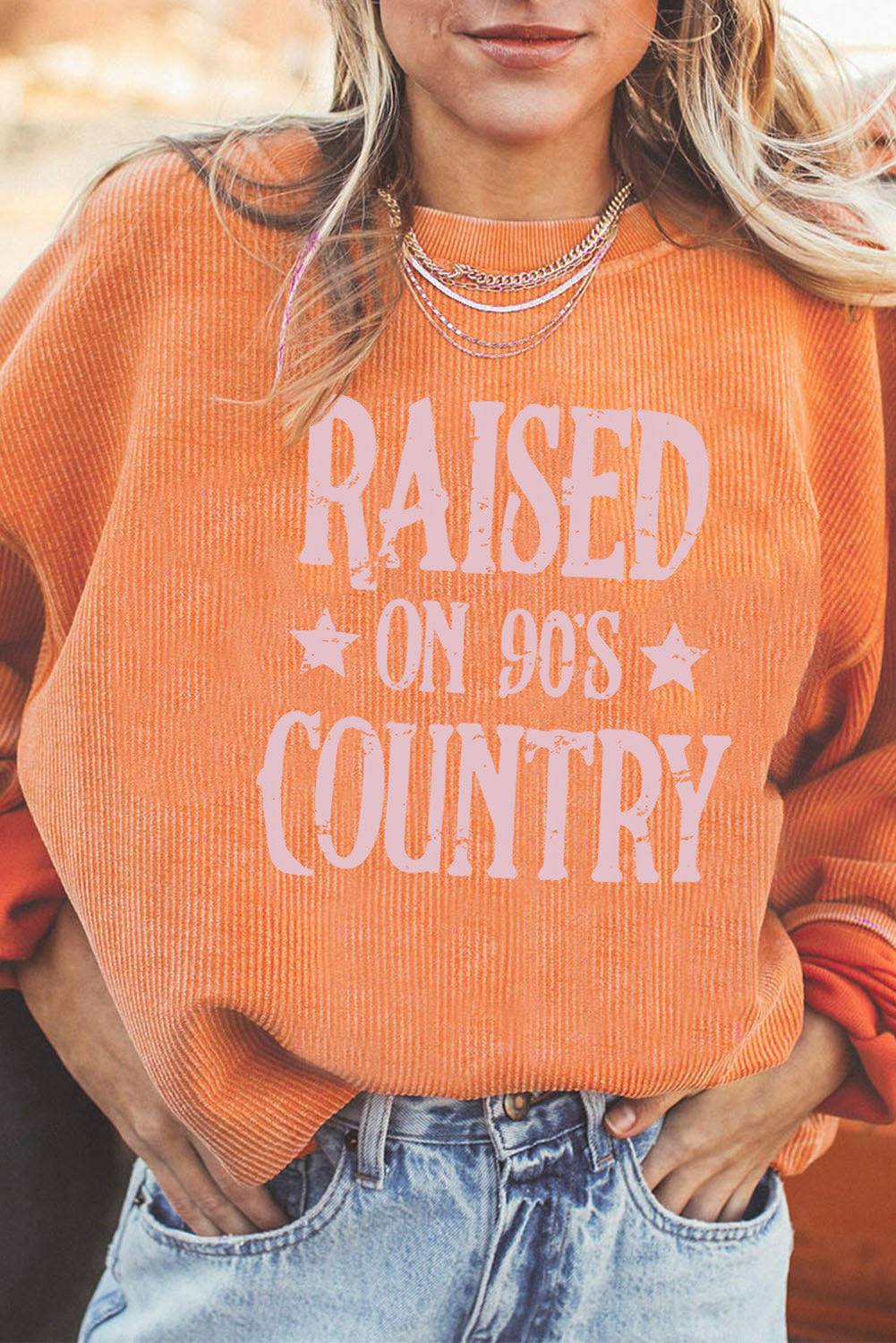 Orange Jolene Letter Print Ribbed Oversized Sweatshirt