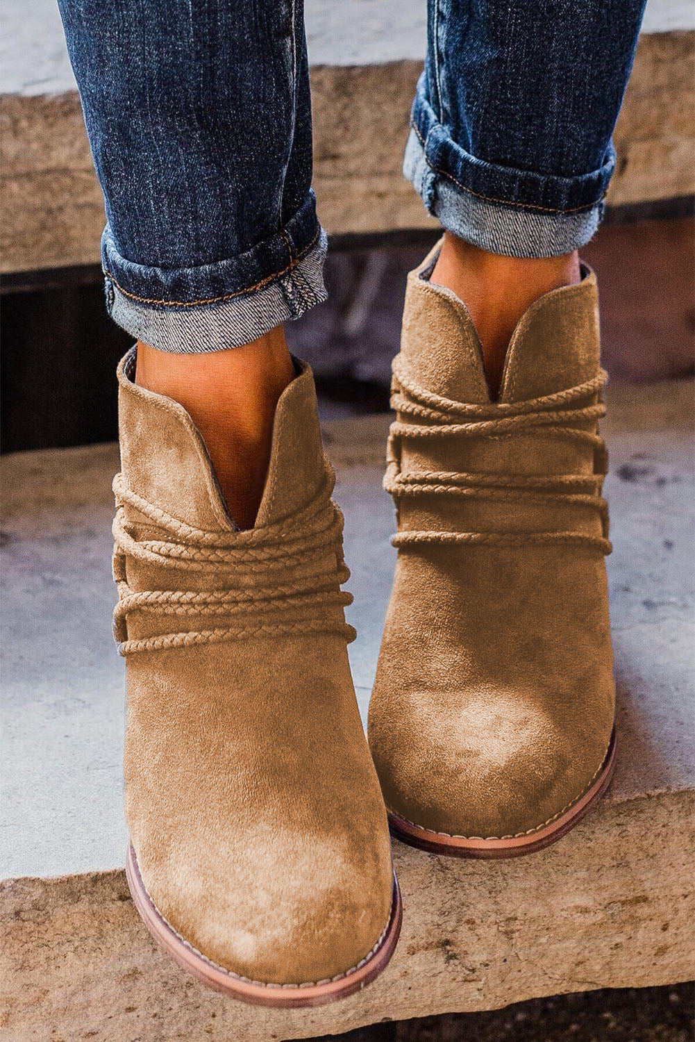 Grey Braided Straps Detail Zipped Boots