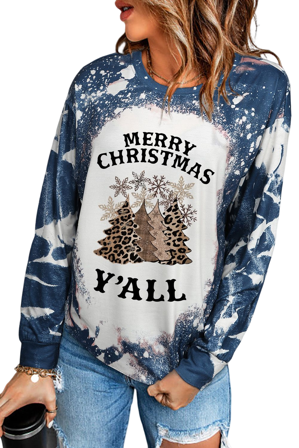 Multicolor Christmas Tree Tie Dye Graphic Long Sleeve Top