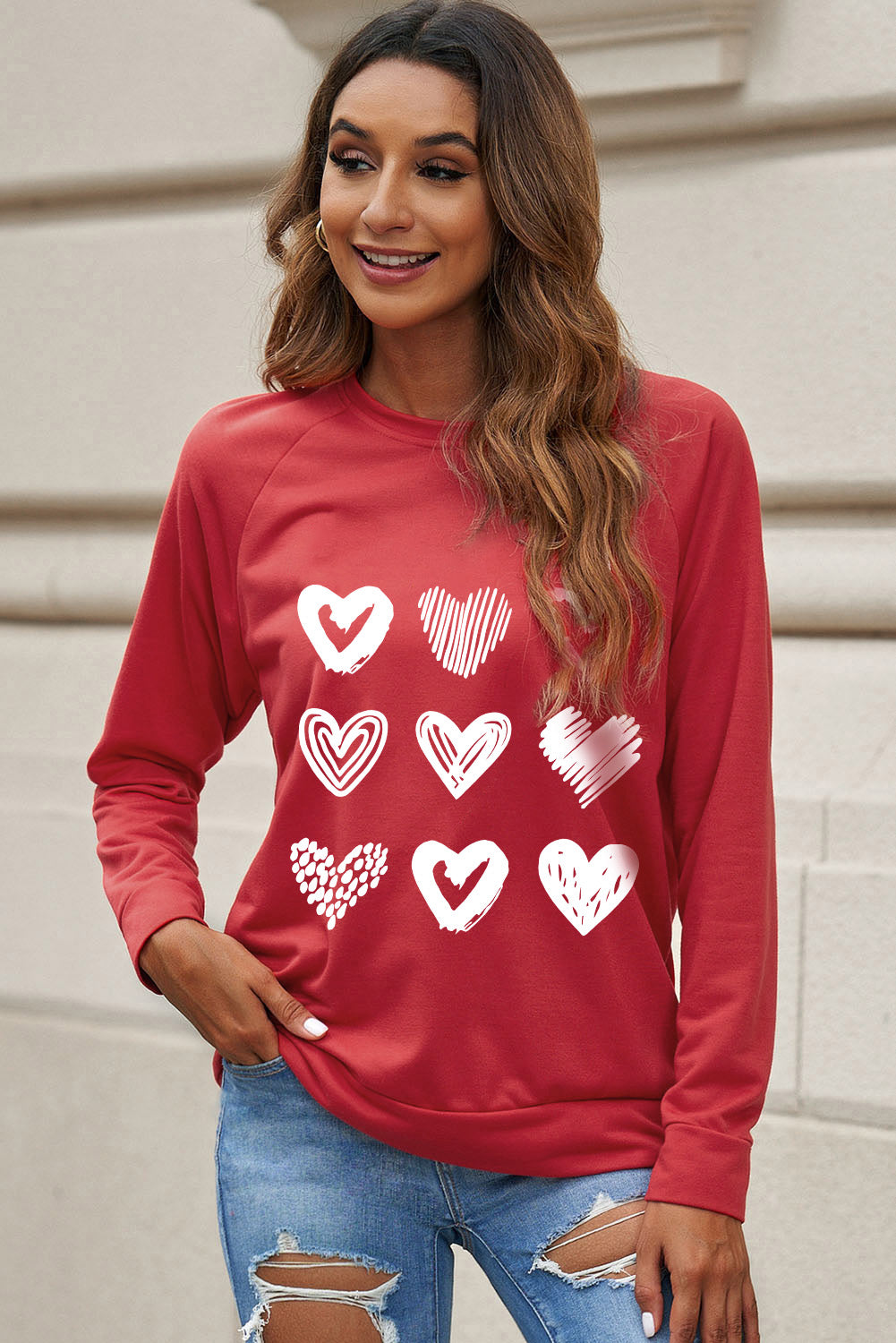 I Love Christmas Casual Raglan Sleeve Red Graphic Sweatshirt