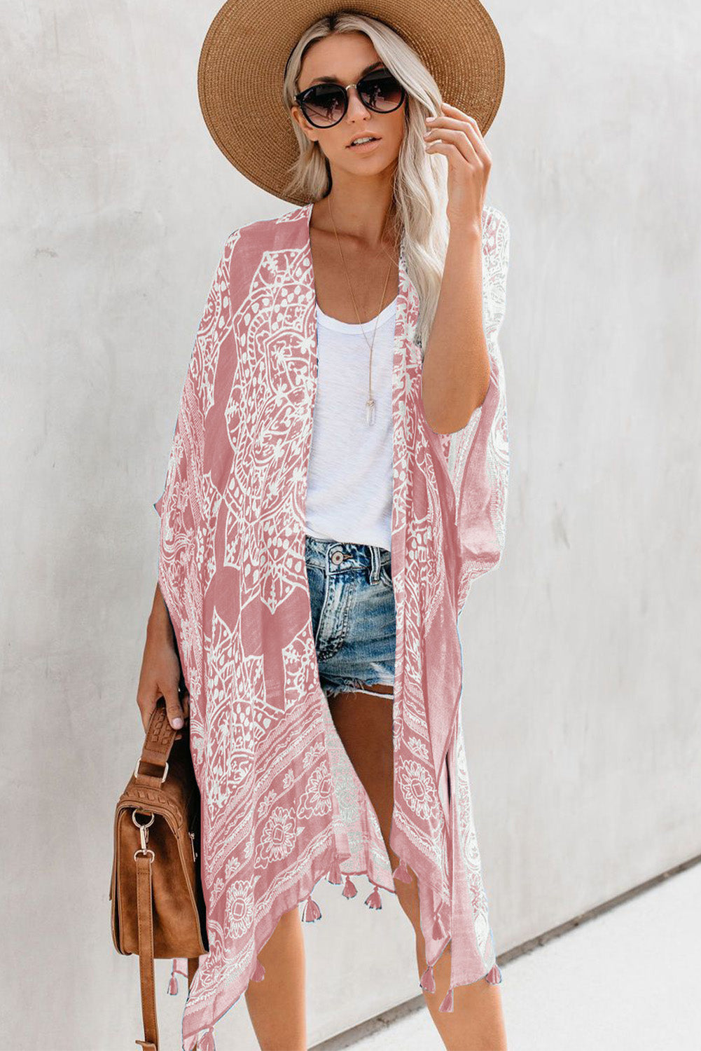 Tassel Bohemian Print Kimono Cover Up