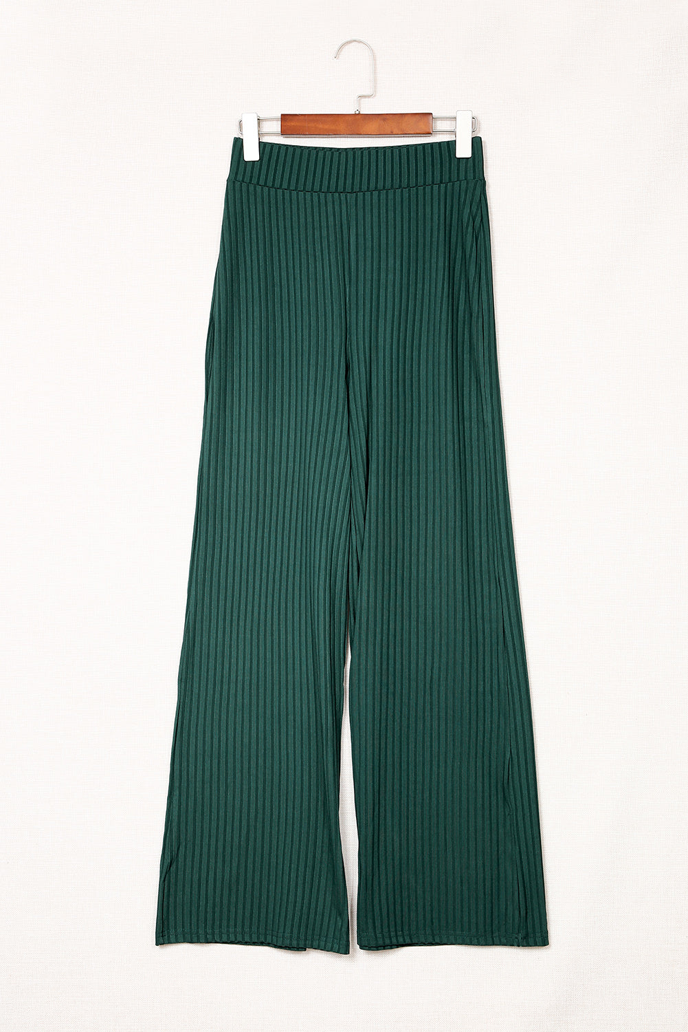 Casual Ribbed Knit High Rise Wide Leg Pants