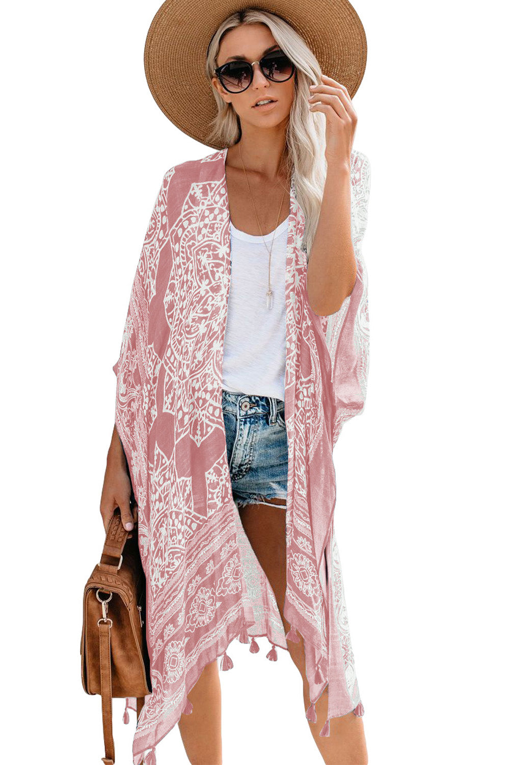 Tassel Bohemian Print Kimono Cover Up