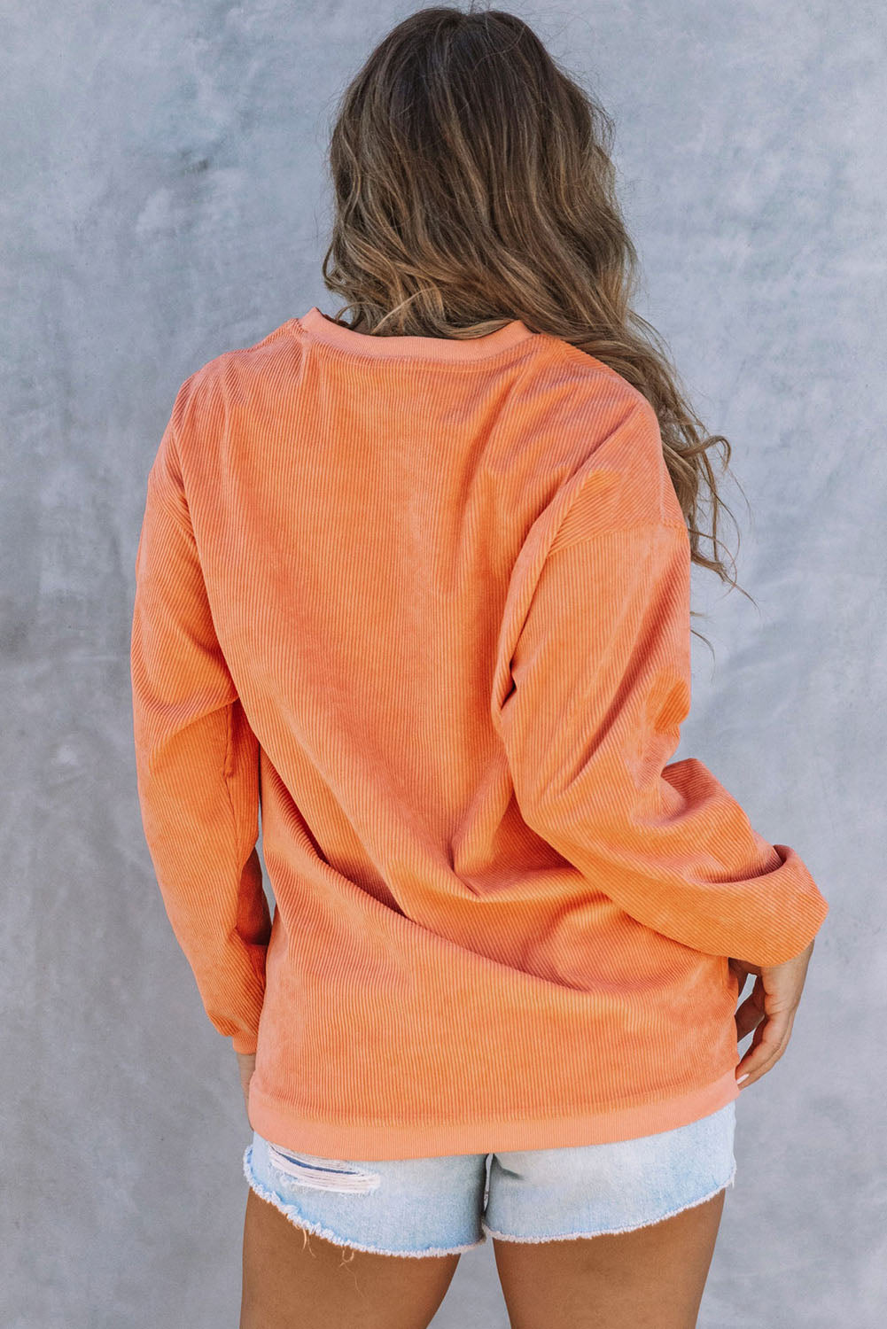 Orange Jolene Letter Print Ribbed Oversized Sweatshirt