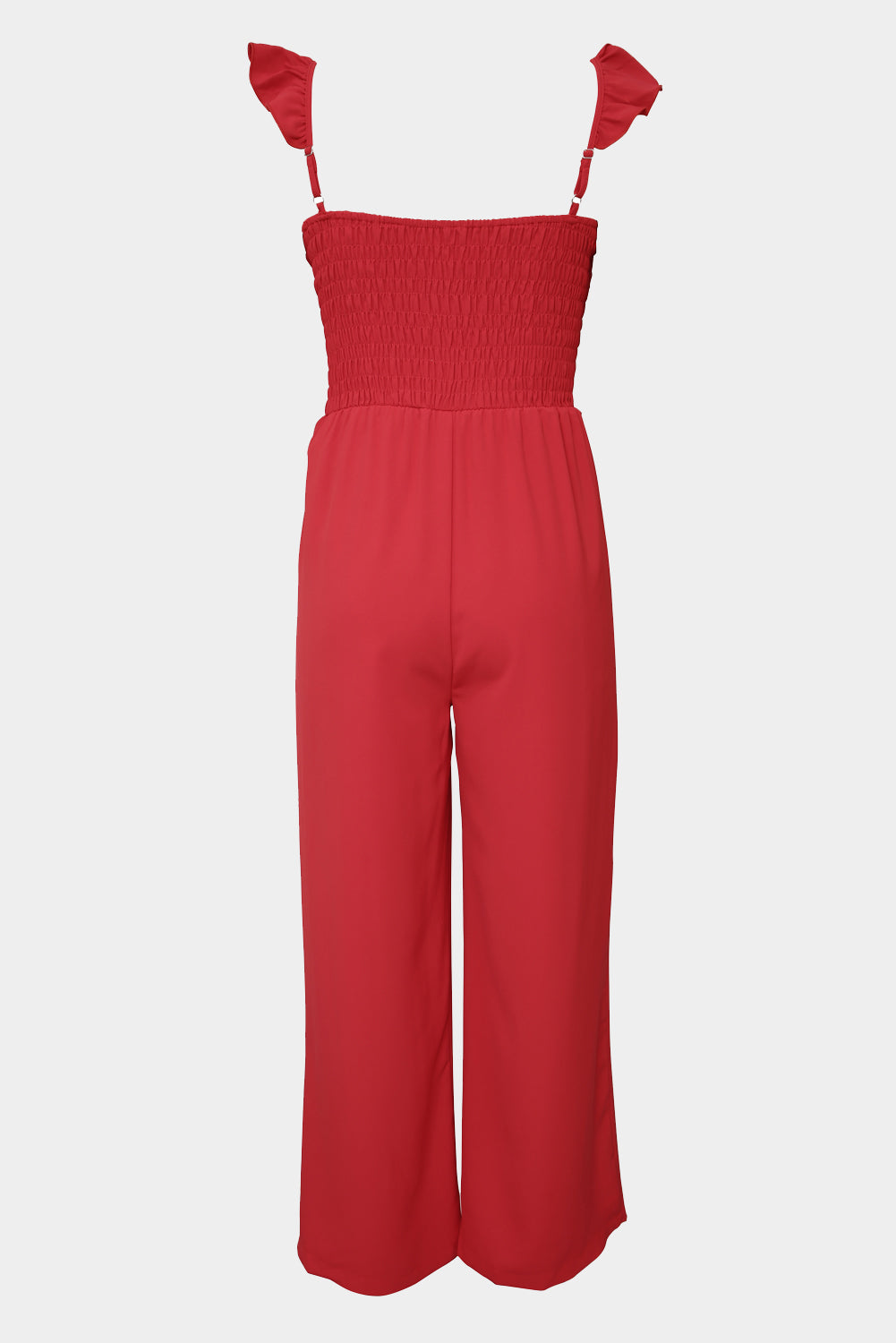 Smocked Ruffle Strap Pocket Wide Leg Jumpsuit