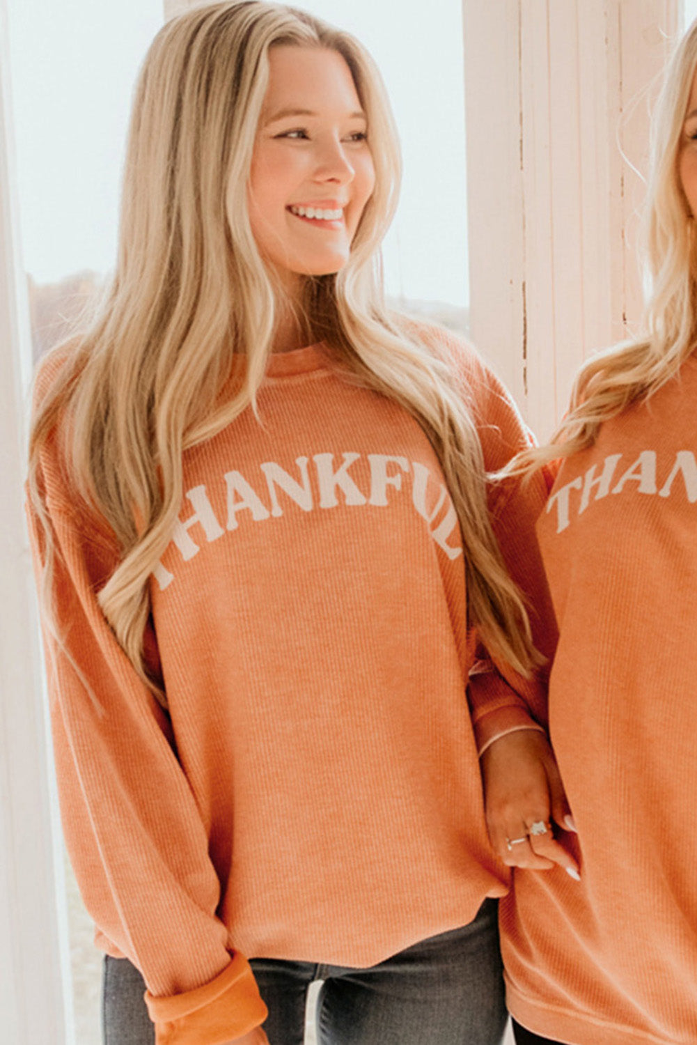 Orange Jolene Letter Print Ribbed Oversized Sweatshirt