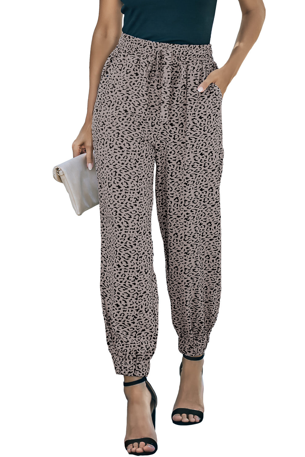 Casual Leopard Print Drawstring Joggers Pants