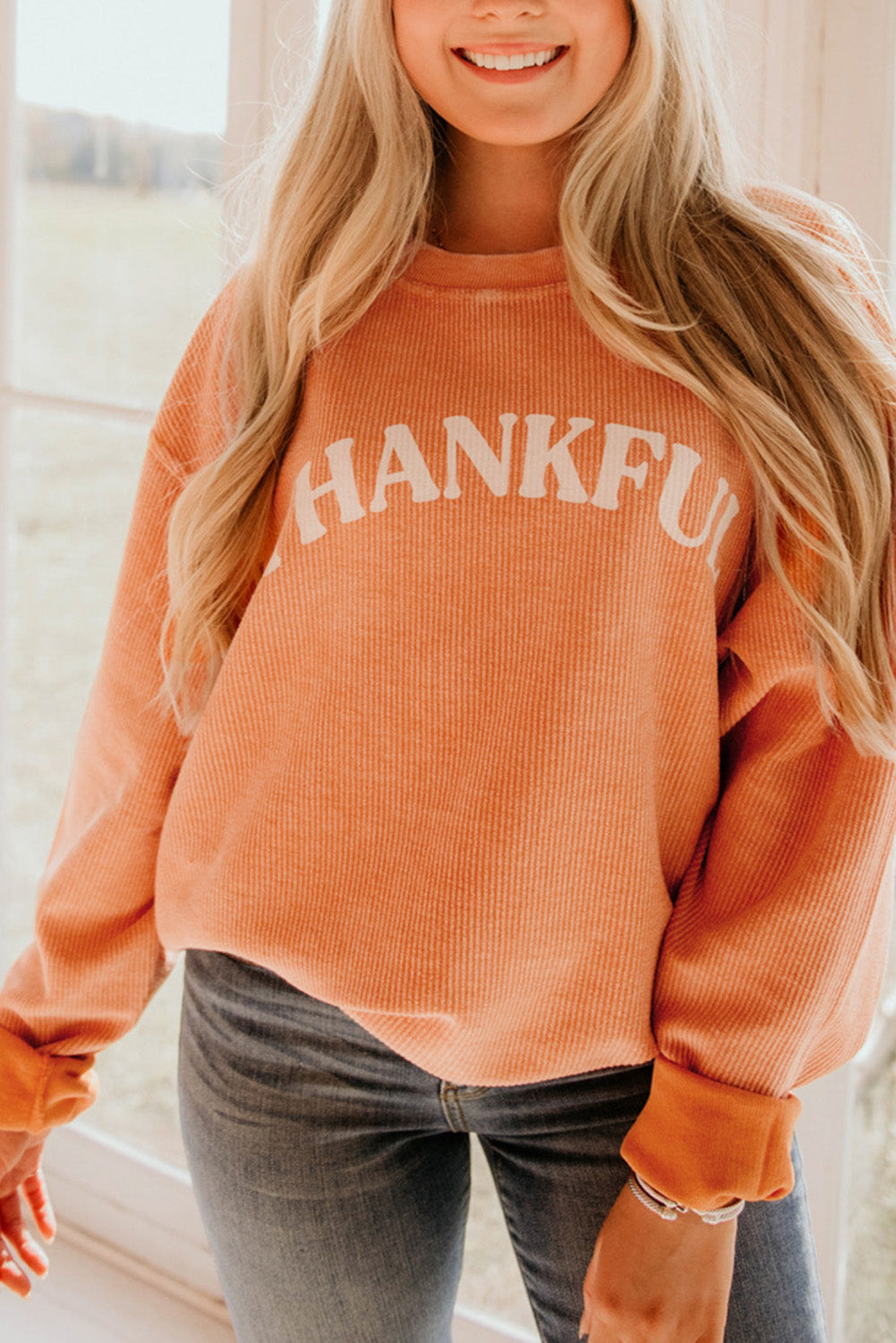 Orange Jolene Letter Print Ribbed Oversized Sweatshirt