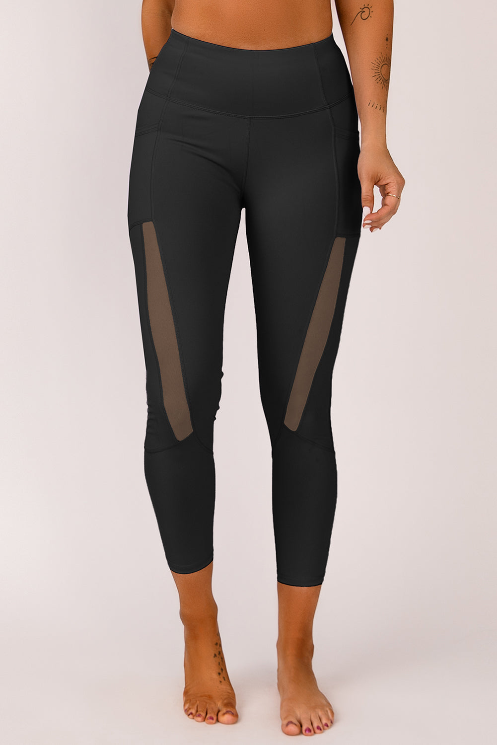 Mesh Side Splicing Phone Pocket High Waisted Leggings