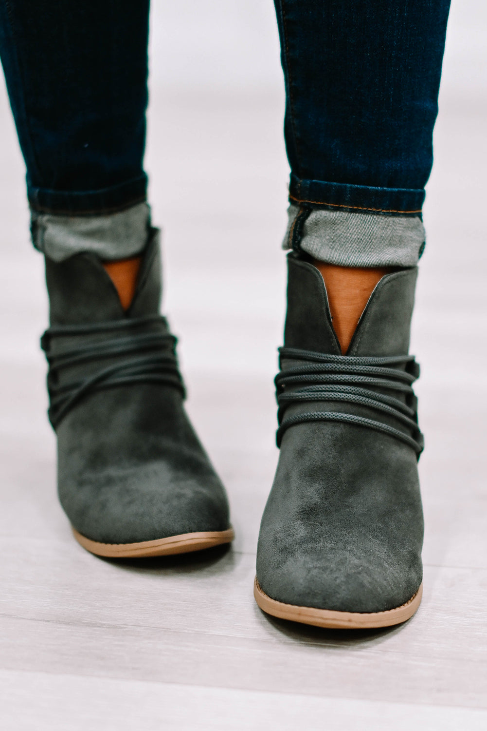 Grey Braided Straps Detail Zipped Boots