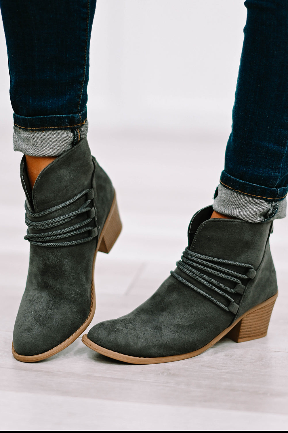 Grey Braided Straps Detail Zipped Boots