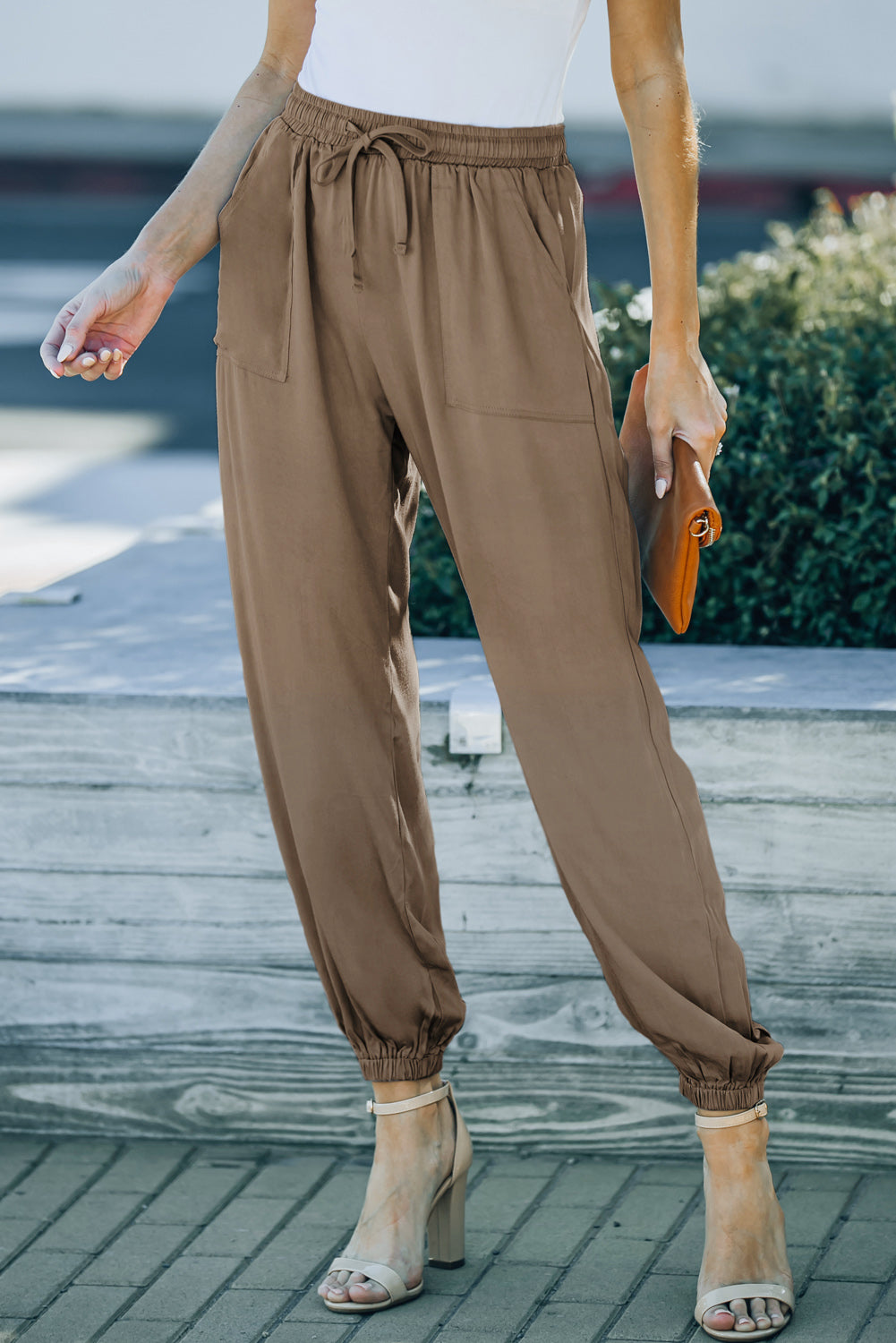 Drawstring Elastic Waist Pull-on Pants With Pockets