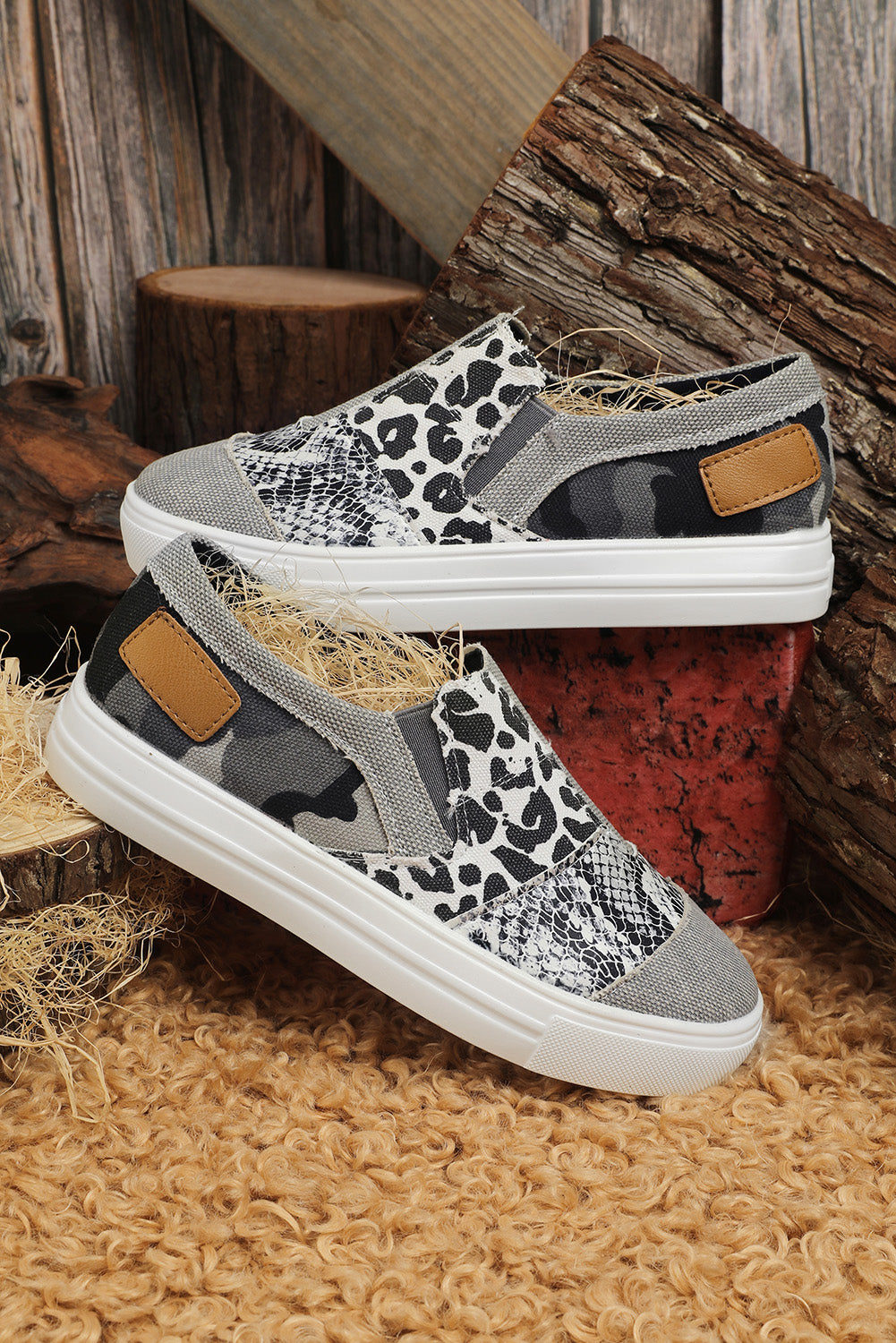 Snake Leopard Mixed Print Slip-on Canvas