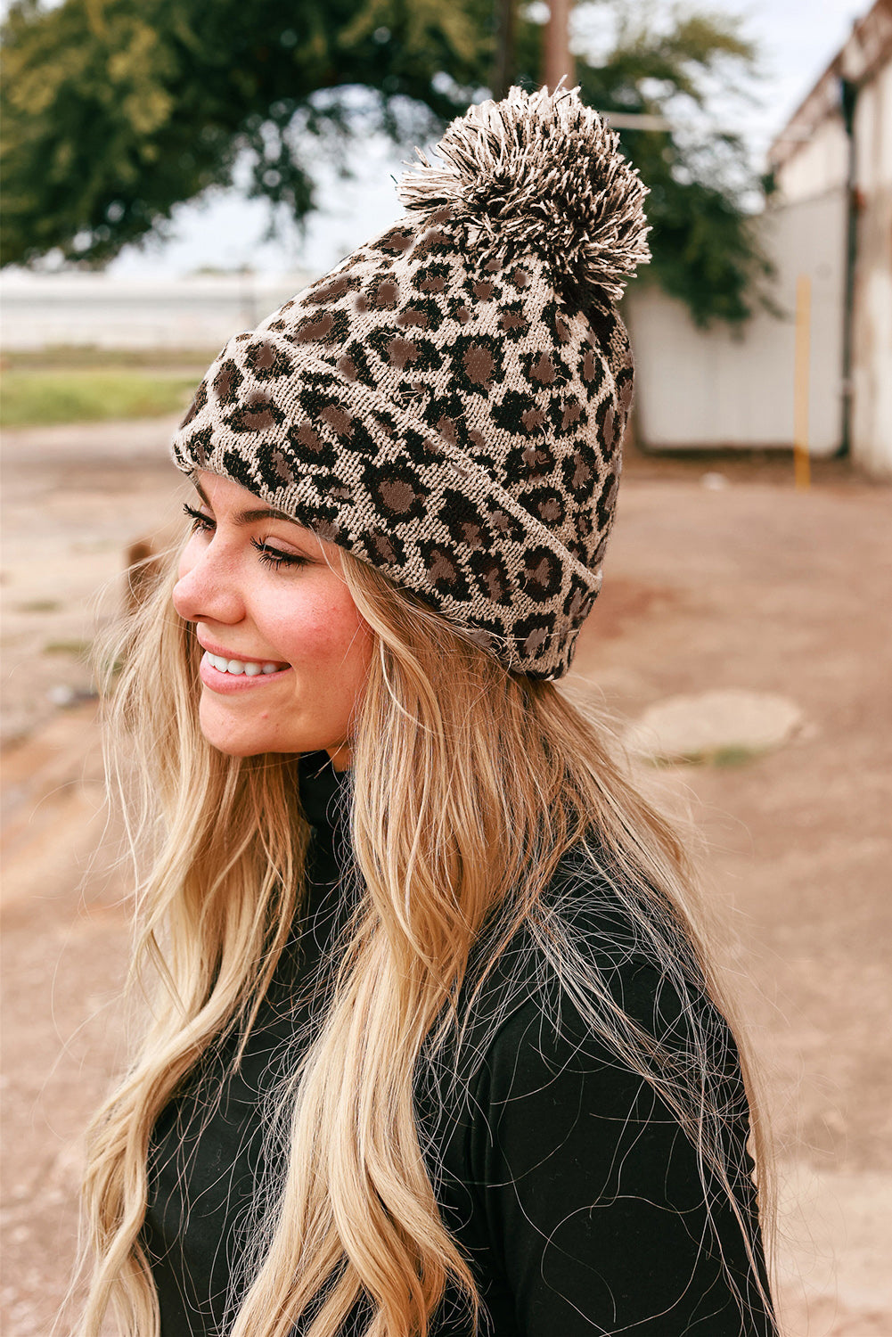 Leopard Pom Pom Casual Winter Knit Hat