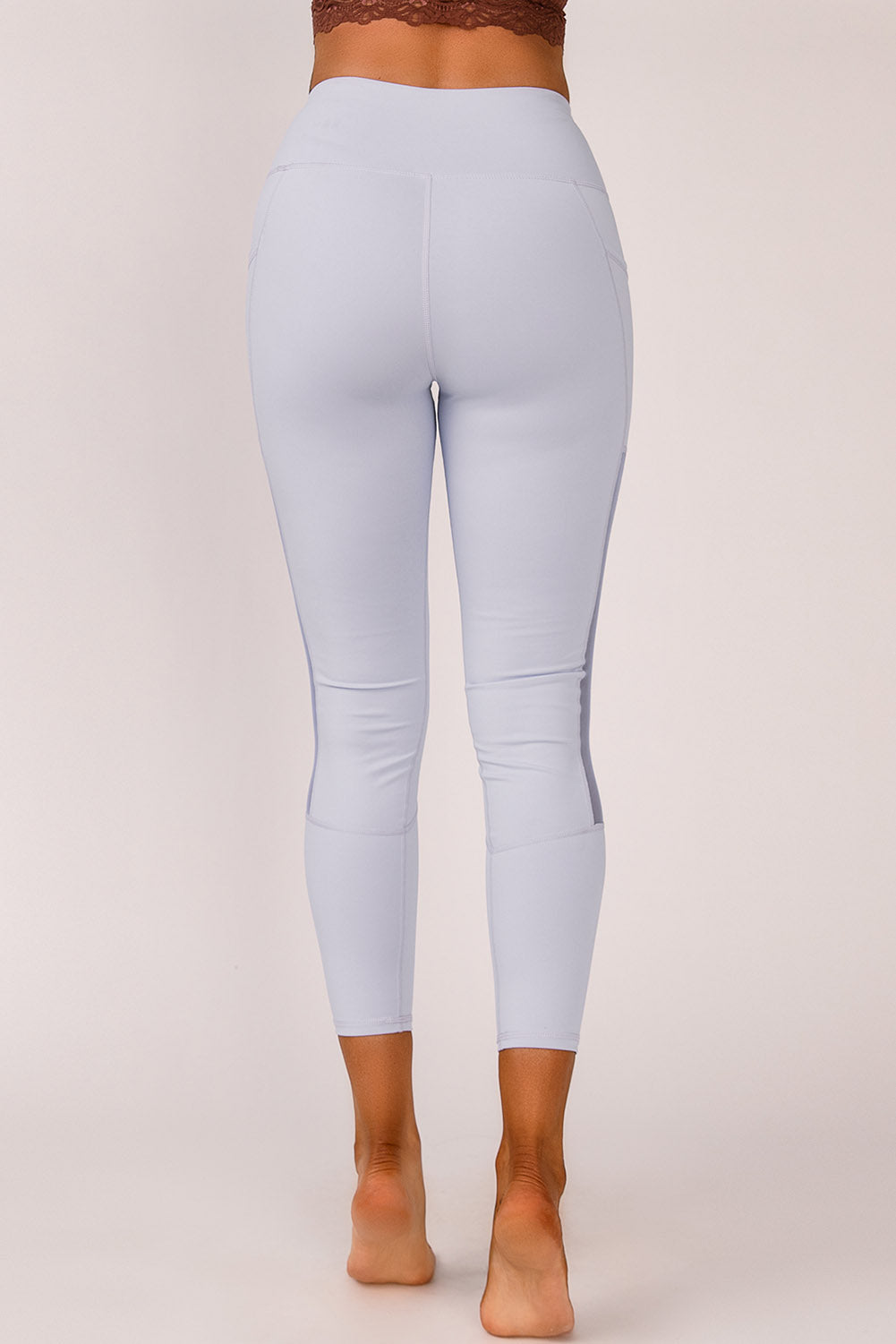 Mesh Side Splicing Phone Pocket High Waisted Leggings