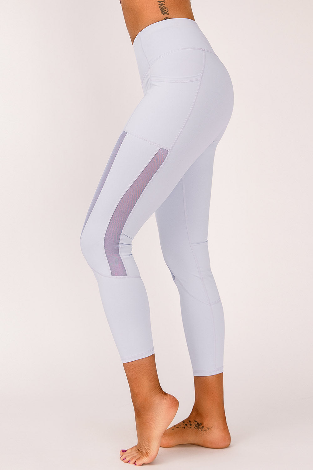 Mesh Side Splicing Phone Pocket High Waisted Leggings