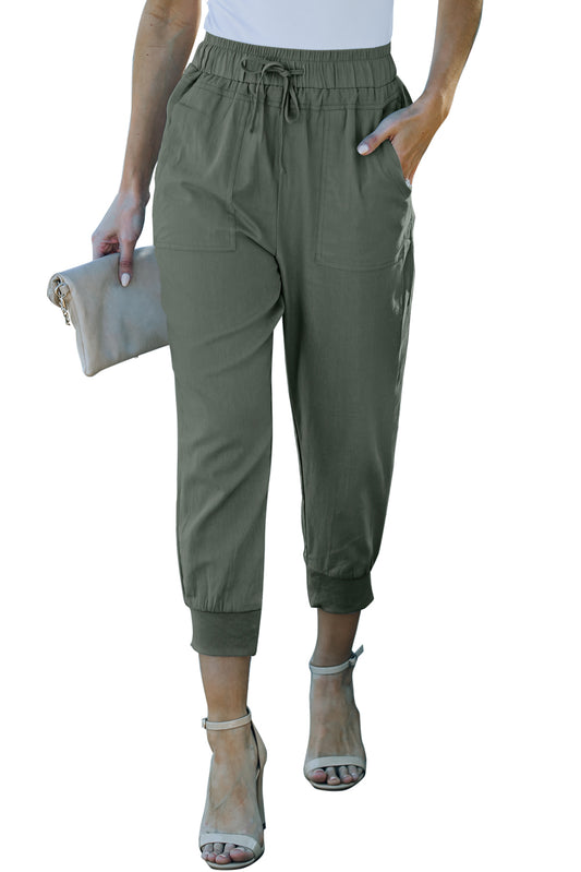 Causal Pockets Drawstring Elastic Waist Pants