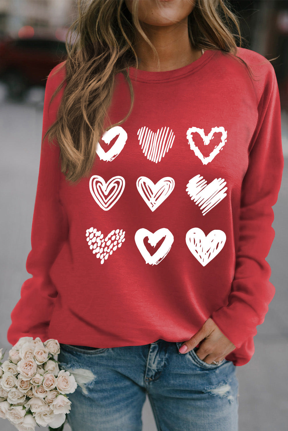 I Love Christmas Casual Raglan Sleeve Red Graphic Sweatshirt