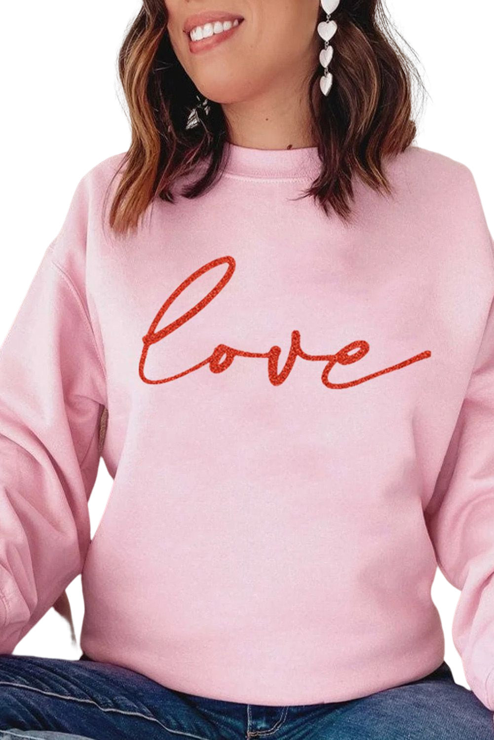 Heart Letters Print Casual Graphic Pullover Sweatshirt