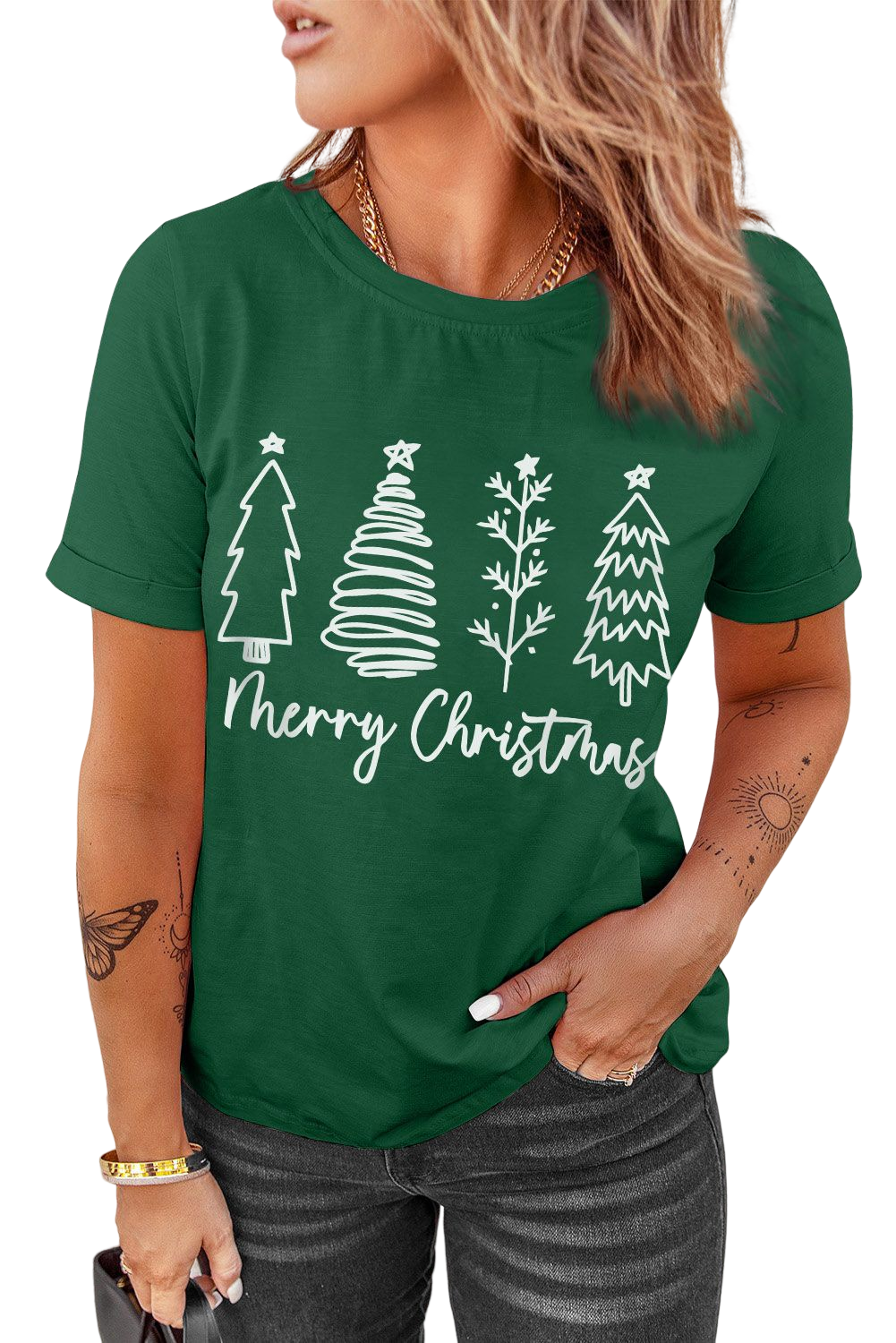 Grey Peace Love Santa Casual Christmas Graphic Tee