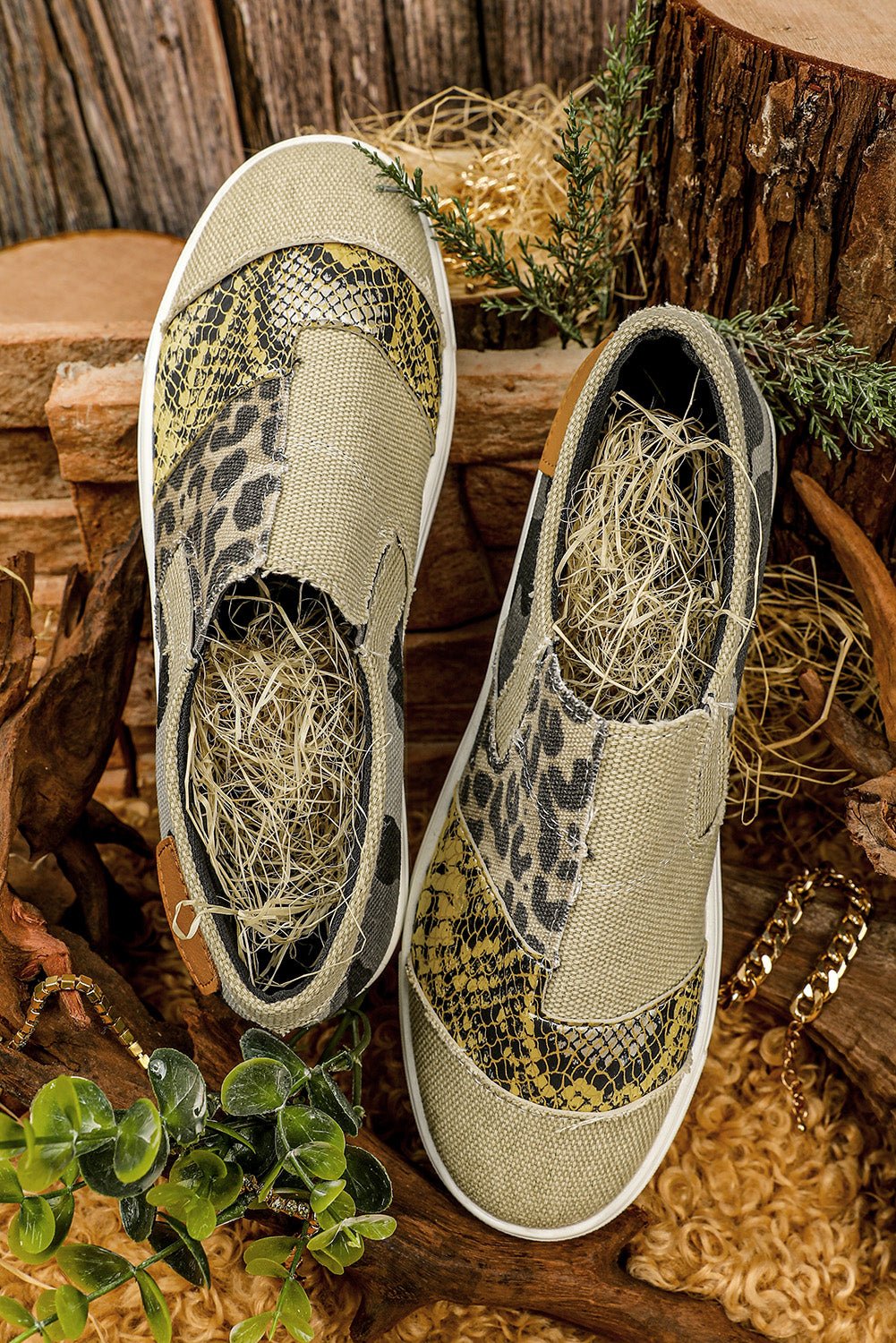 Snake Leopard Mixed Print Slip-on Canvas