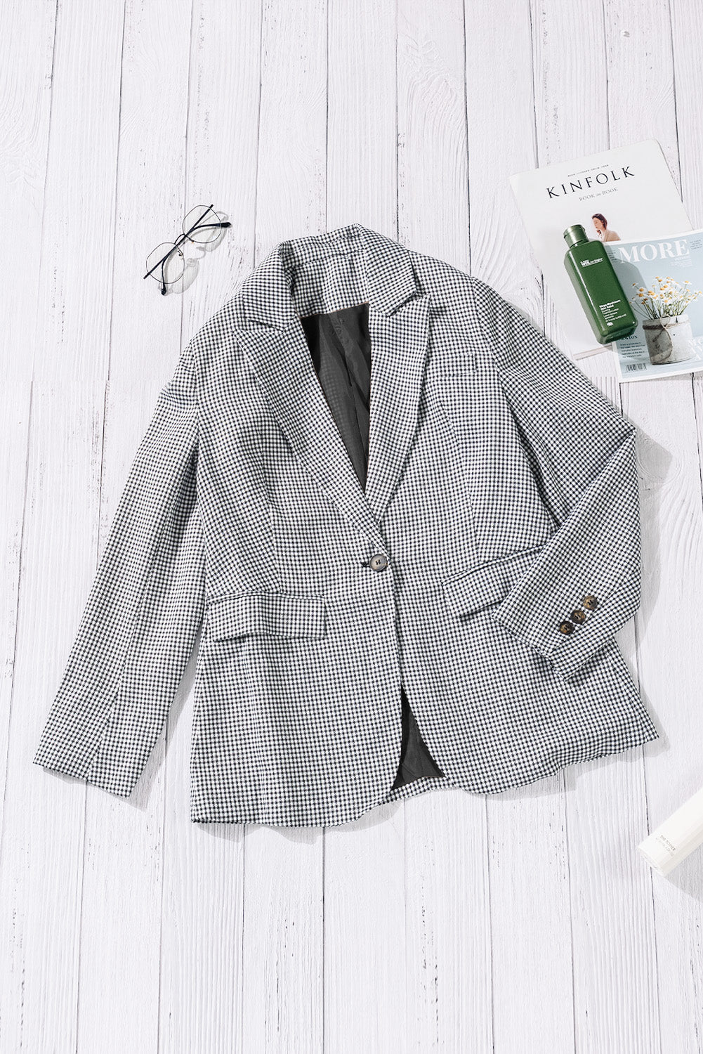 Casual Lapel Collar Plaid Blazer for Women