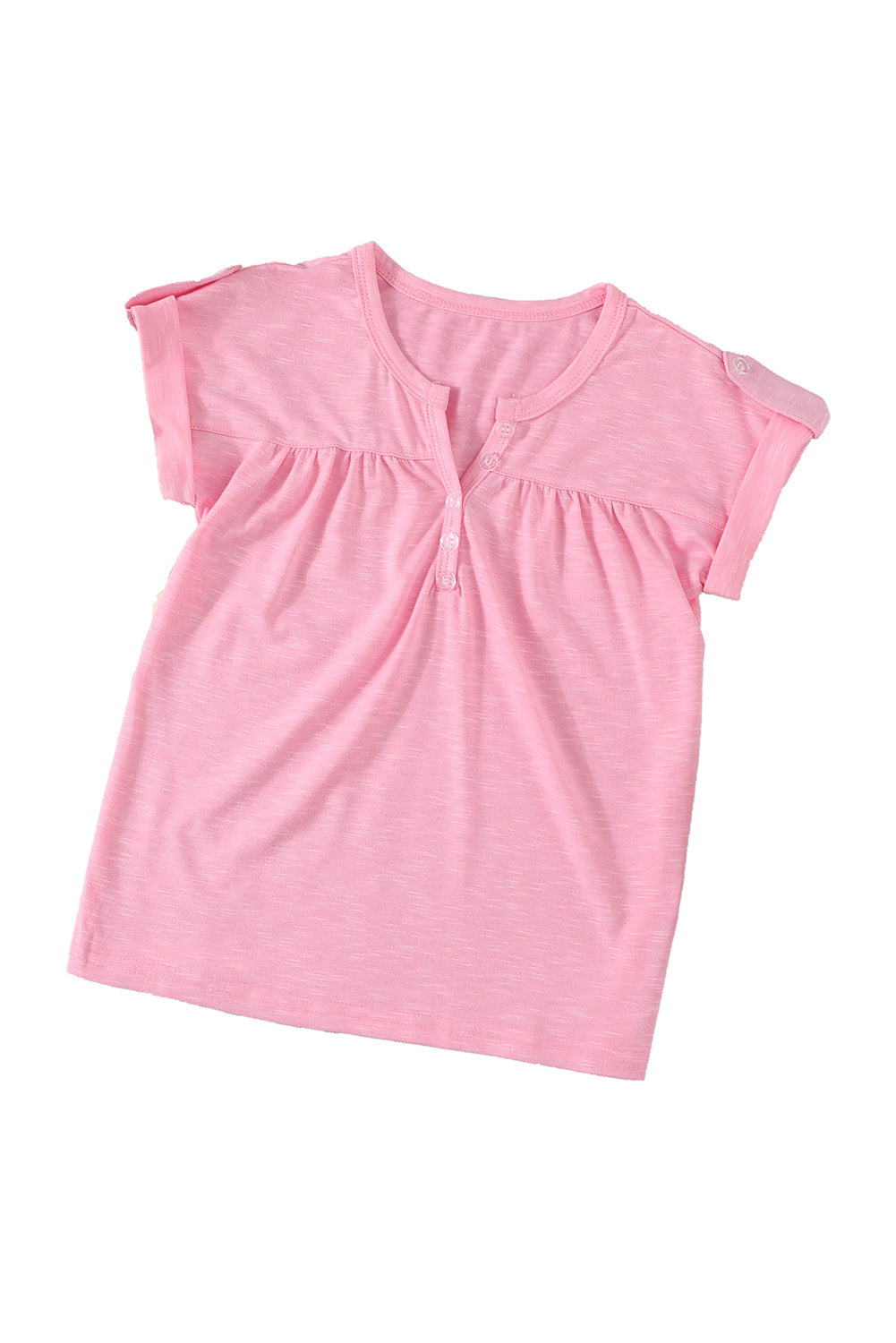 Roll Up Buttons Short Sleeve Top For Kids