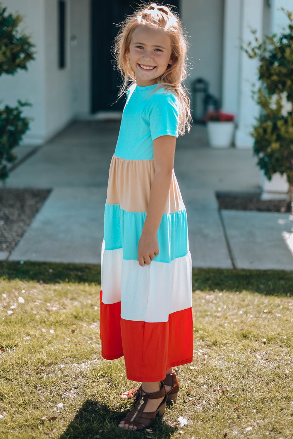 Multicolor Colorblock Tiered Maxi Dress Mommy & Me Dress