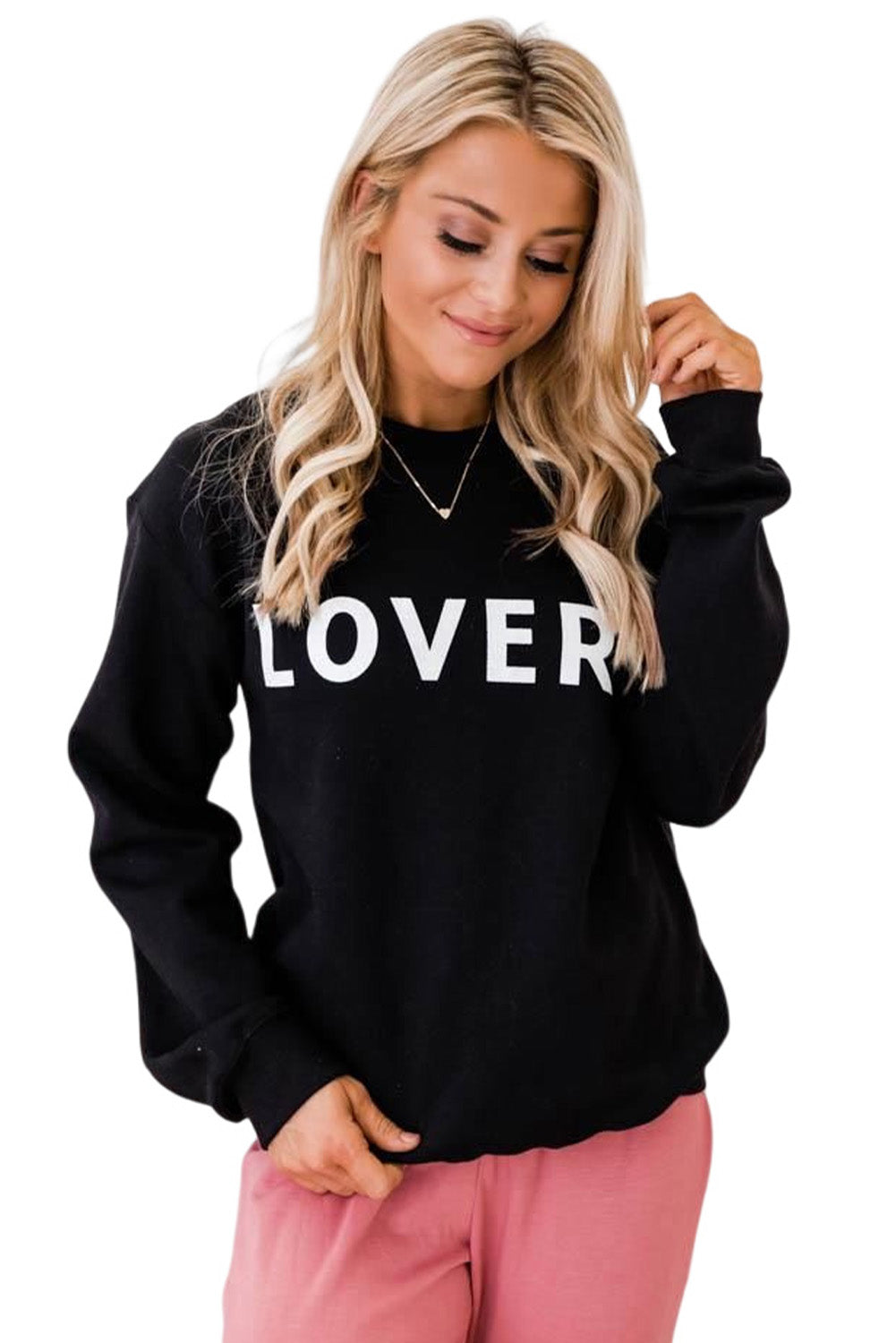 Heart Letters Print Casual Graphic Pullover Sweatshirt