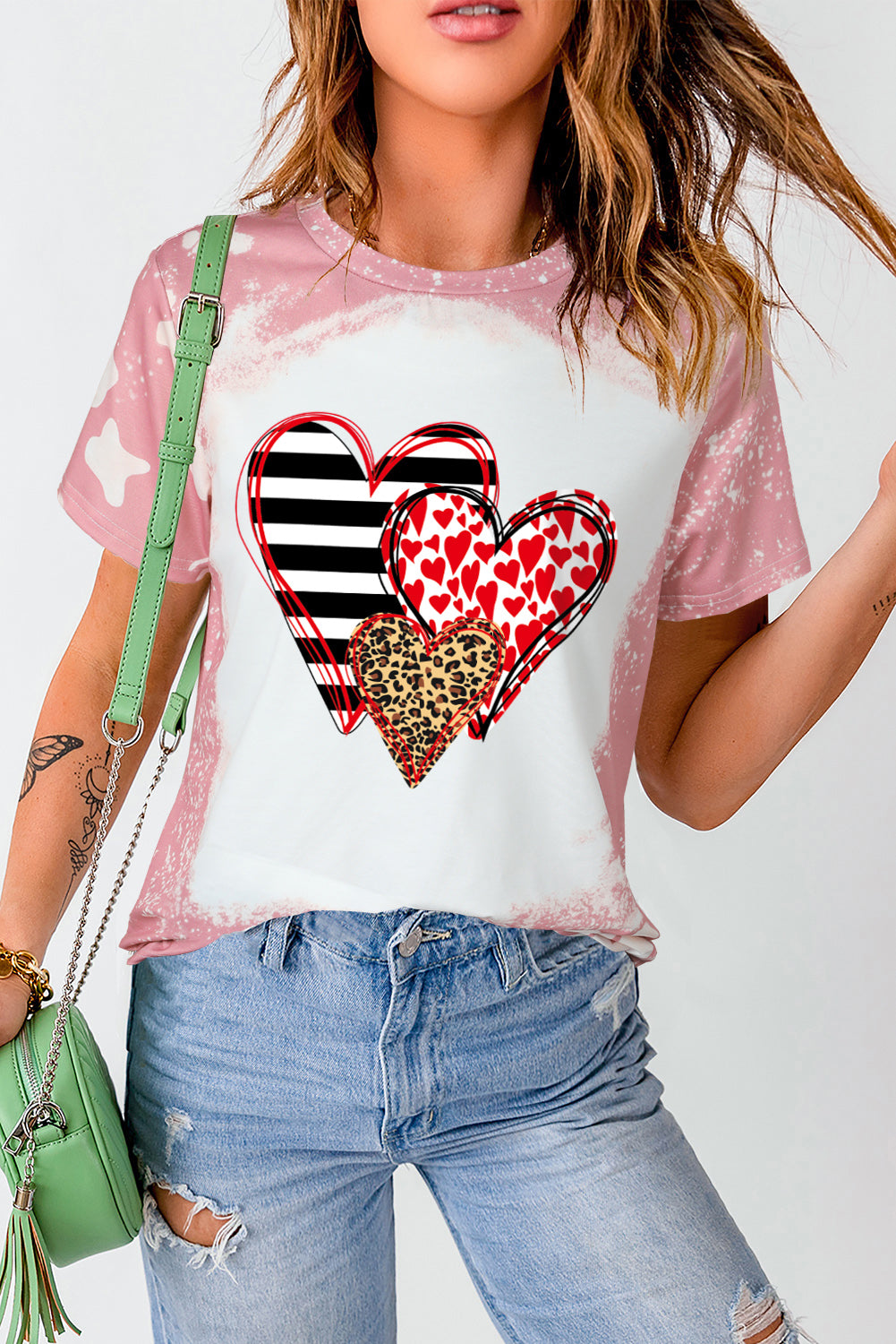 Love Always Heart Leopard Bleached Graphic T Shirt