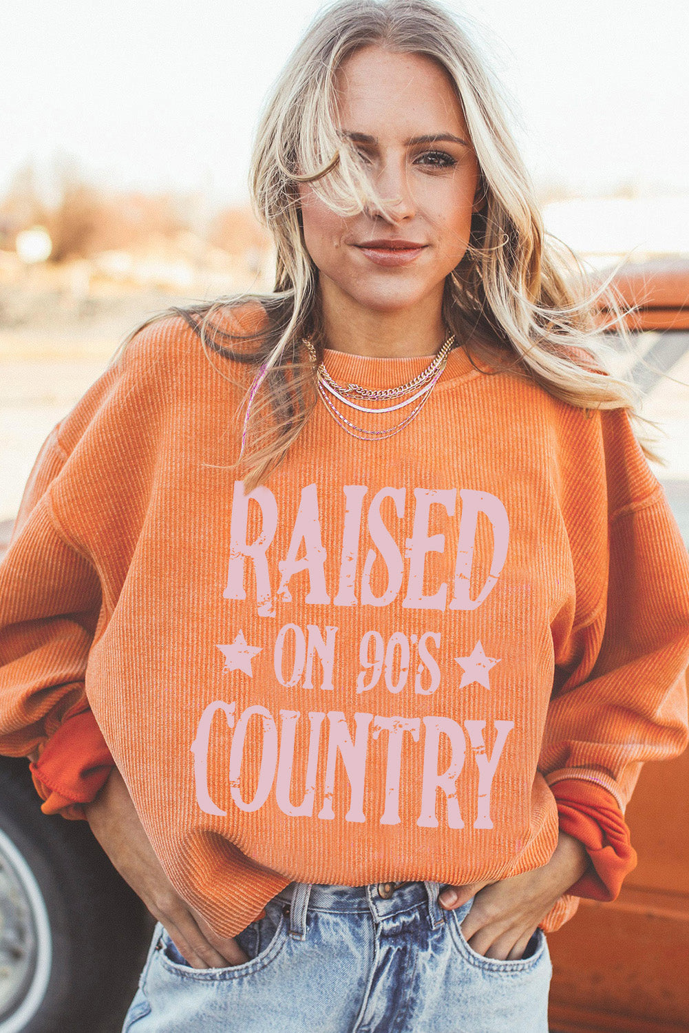 Orange Jolene Letter Print Ribbed Oversized Sweatshirt