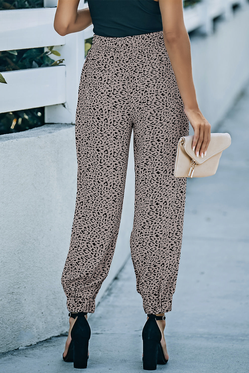 Casual Leopard Print Drawstring Joggers Pants