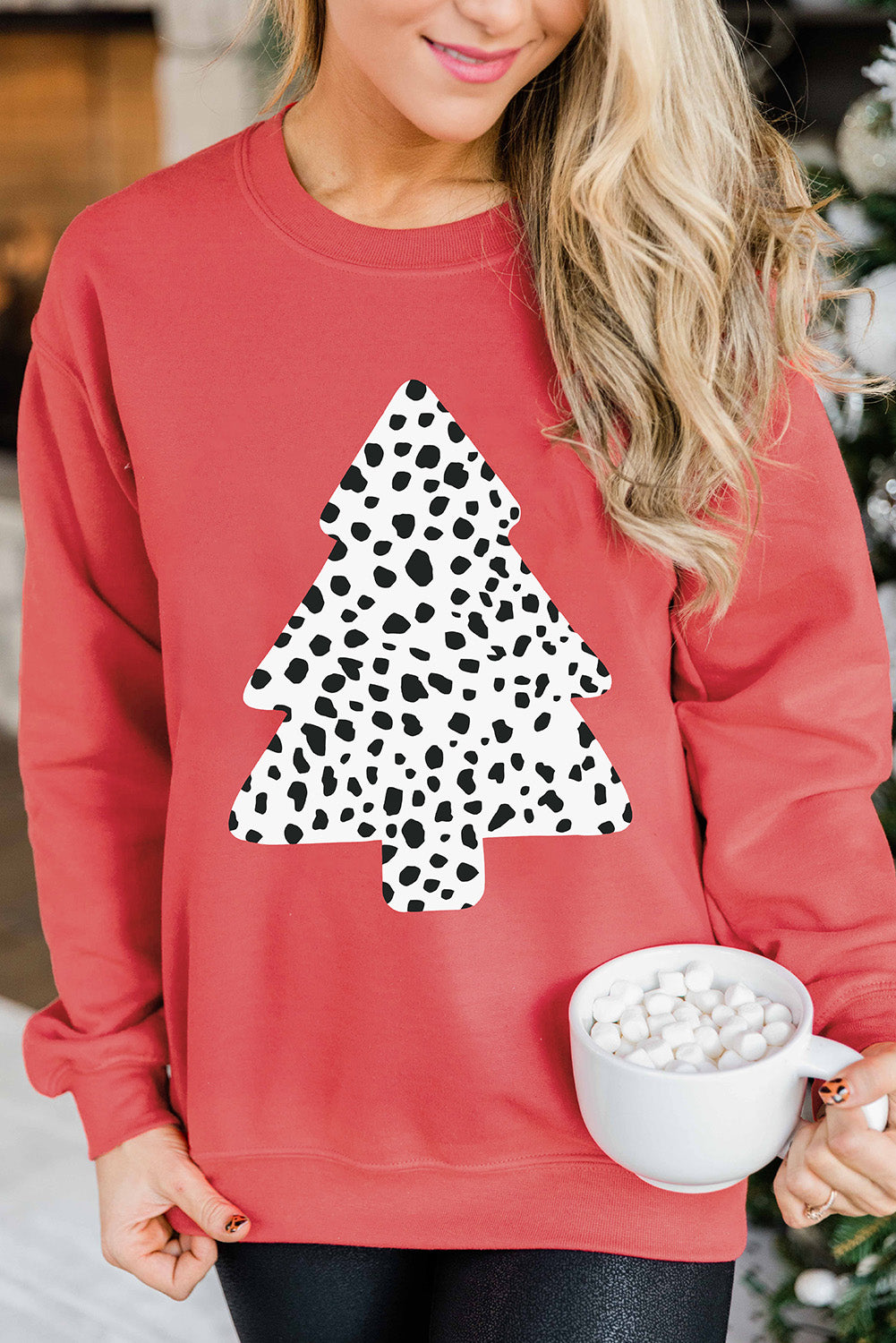 Christmas Tree Leopard Print Graphic Pullover Sweatshirt