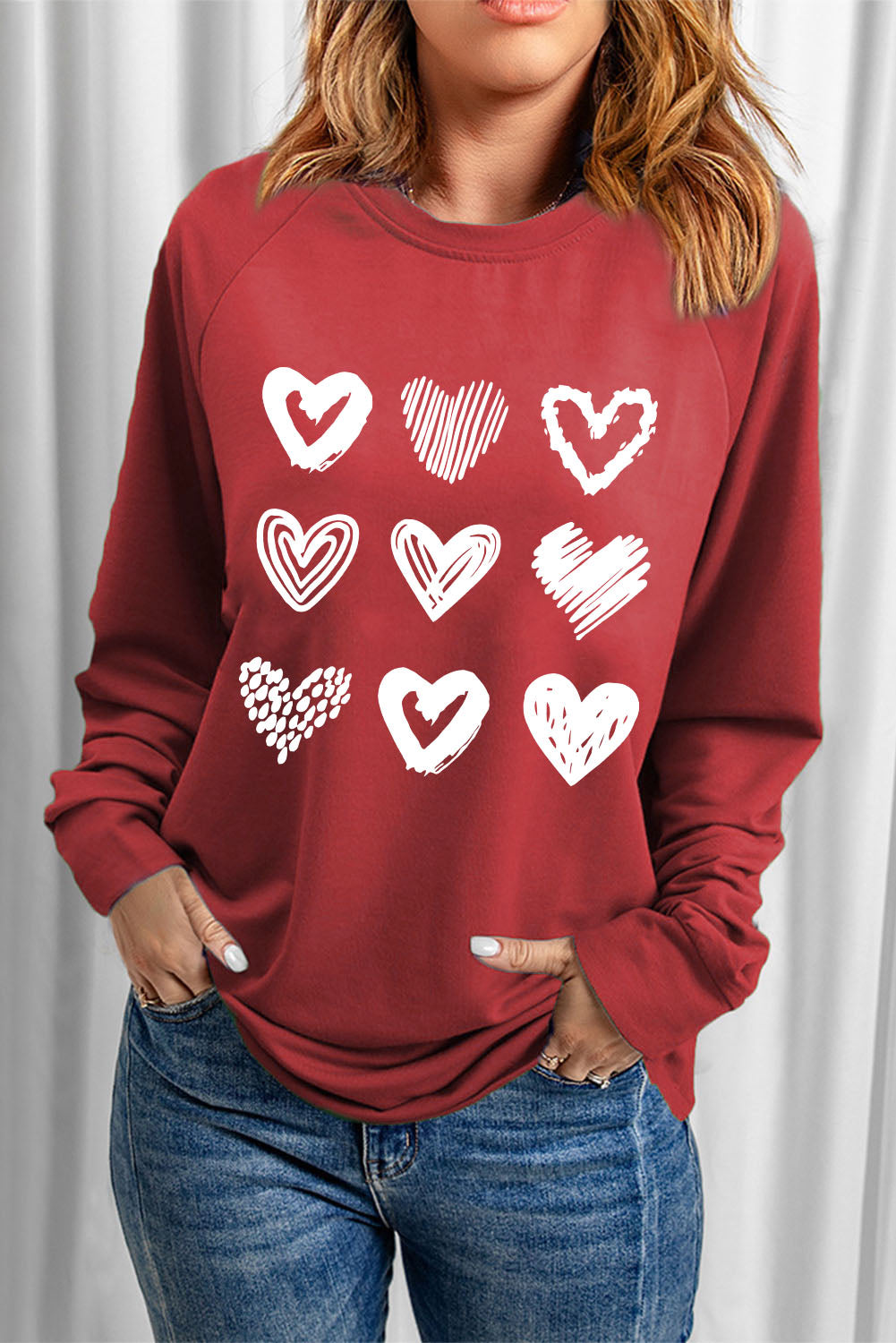 I Love Christmas Casual Raglan Sleeve Red Graphic Sweatshirt