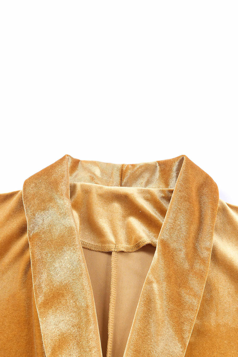 Yellow Cowl Neck Casual Pocket Velvet Blazer