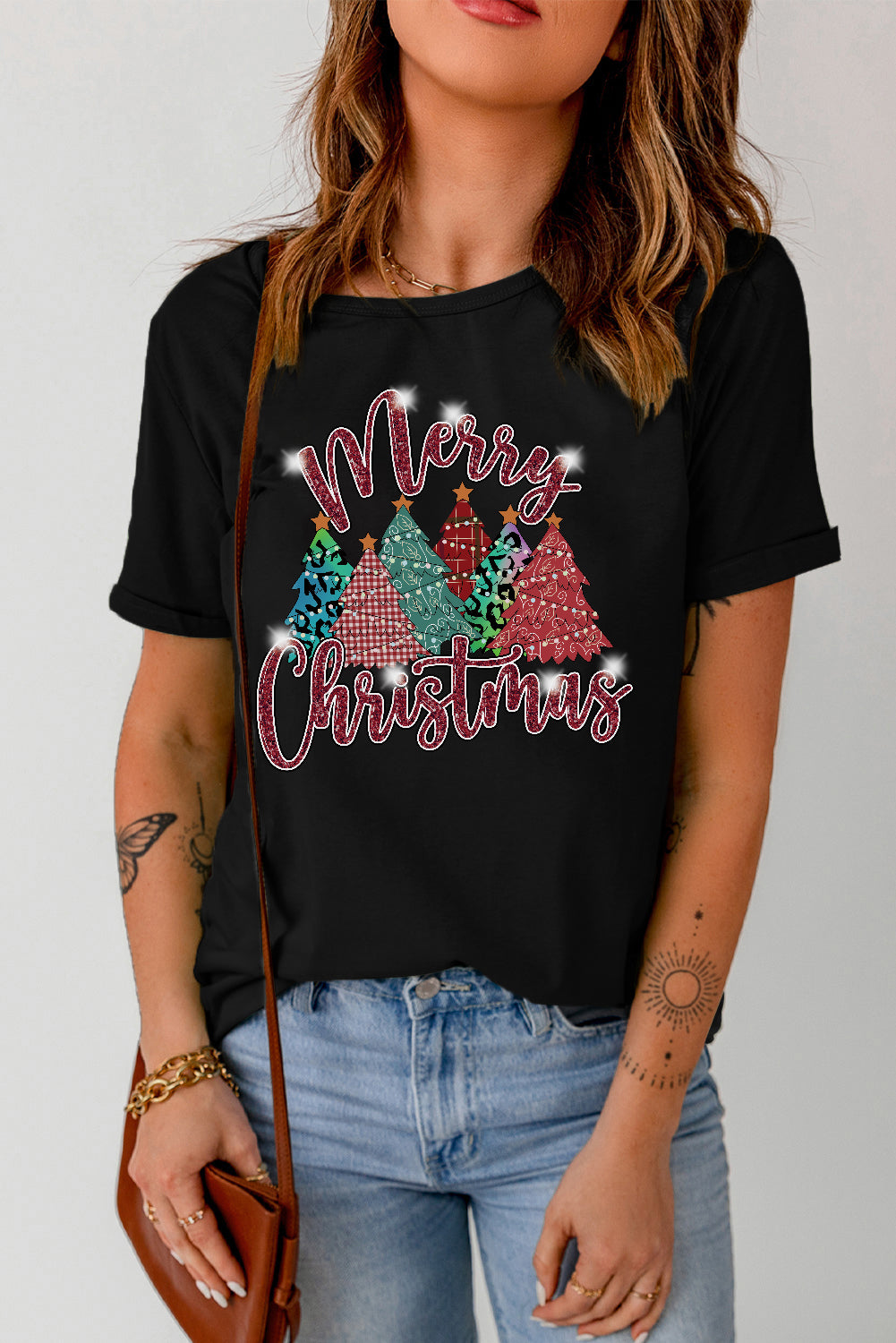 Grey Peace Love Santa Casual Christmas Graphic Tee