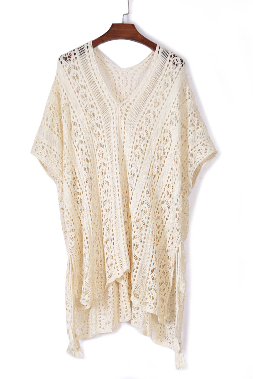 Knitted Tassel Tie Crochet Cover Up