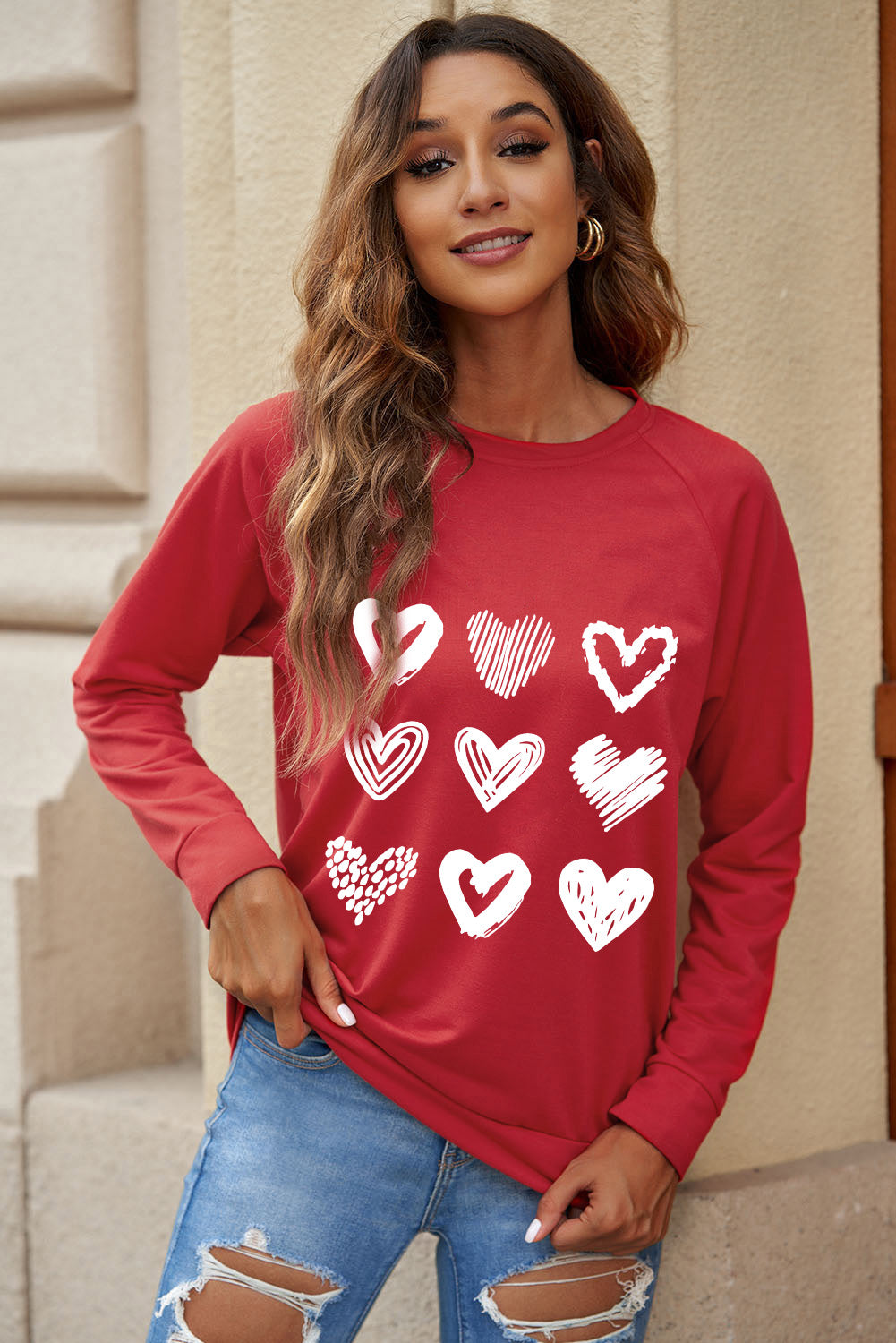 I Love Christmas Casual Raglan Sleeve Red Graphic Sweatshirt