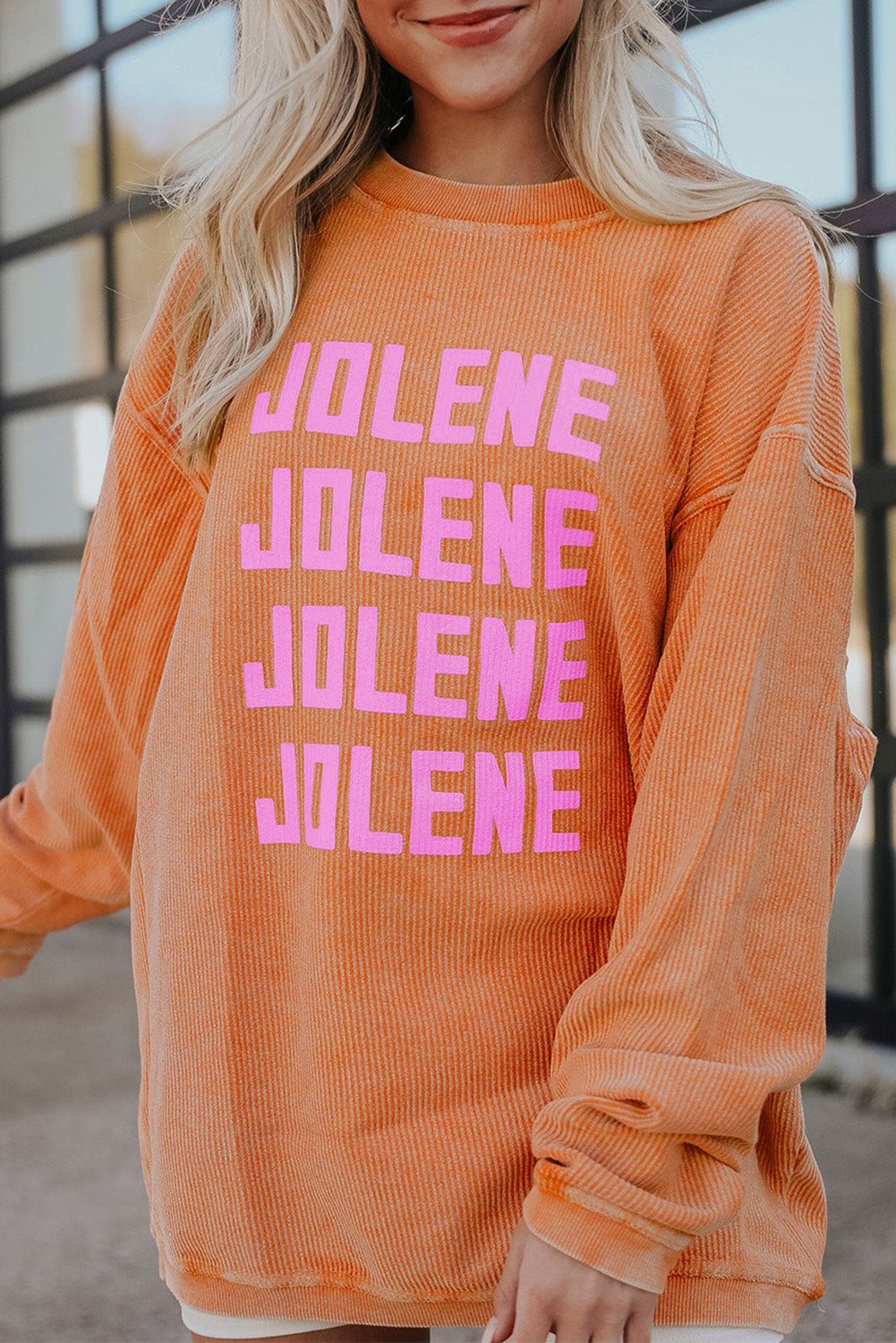 Orange Jolene Letter Print Ribbed Oversized Sweatshirt